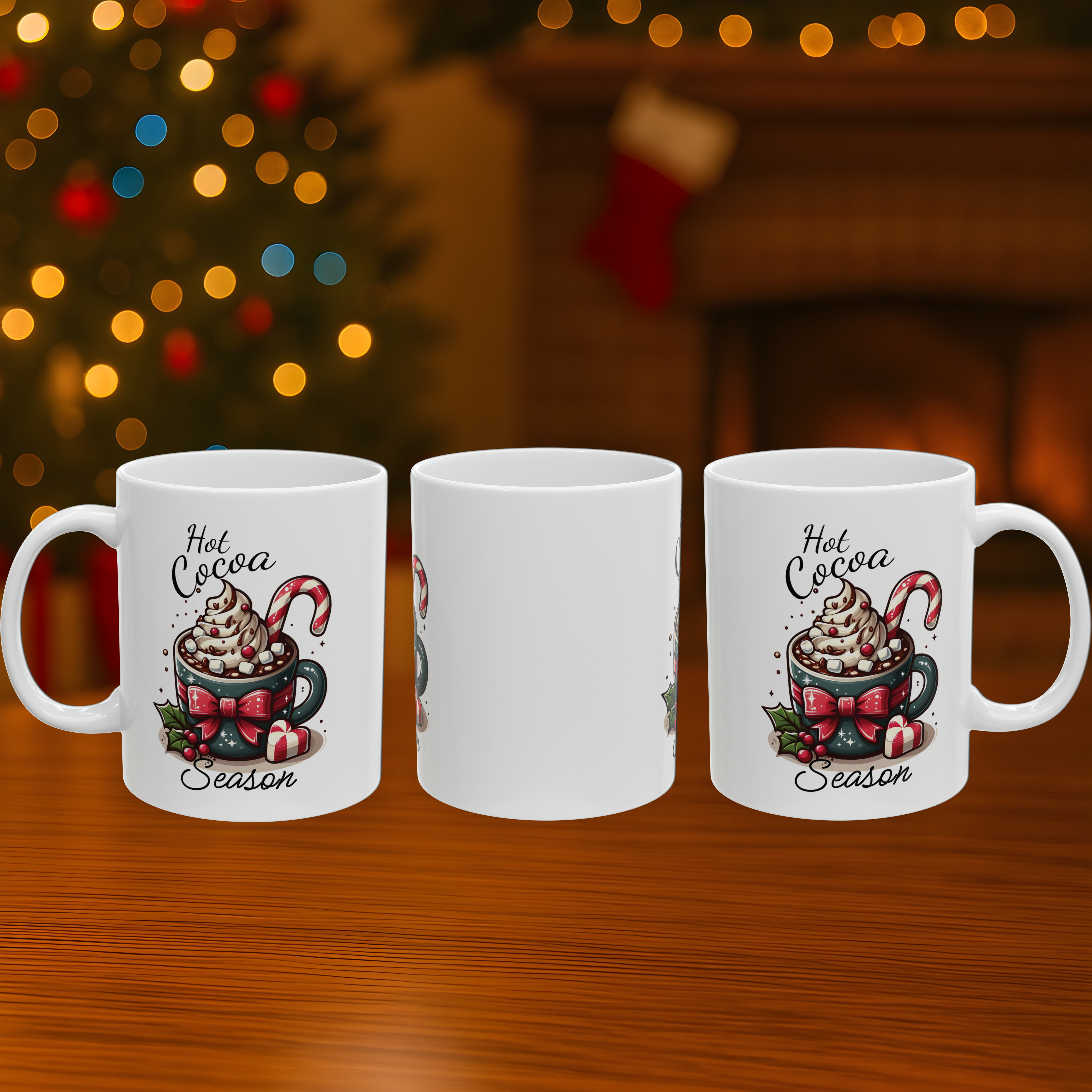 Hot Cocoa Season Christmas Mug – Cute Holiday Hot Chocolate Cup with Candy Cane &amp; Marshmallows | Christmas Gift Mug | Cozy Winter Ceramic Mug 11oz/15oz product thumbnail image