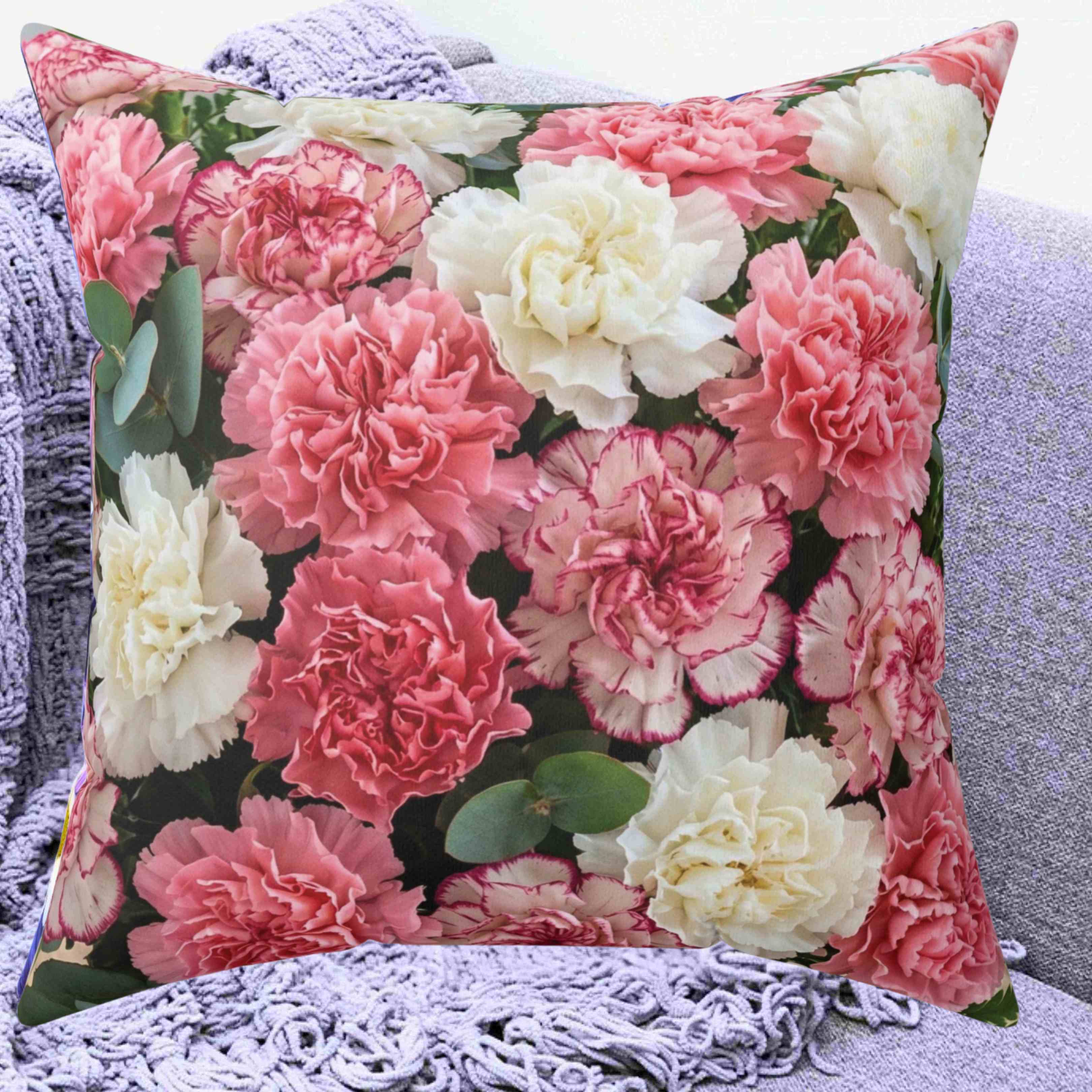 Pink and Creme Floral Print Pillow | Square Decorative Pillow product thumbnail image