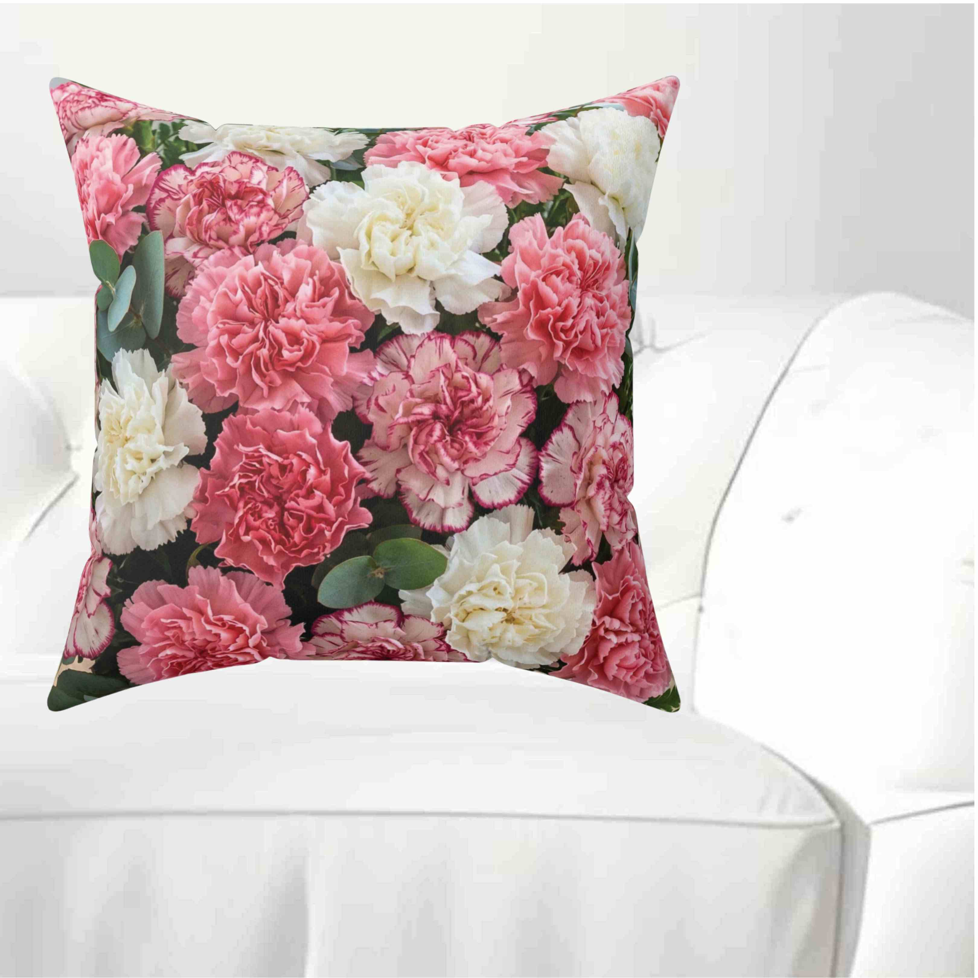 Pink and Creme Floral Print Pillow | Square Decorative Pillow product thumbnail image