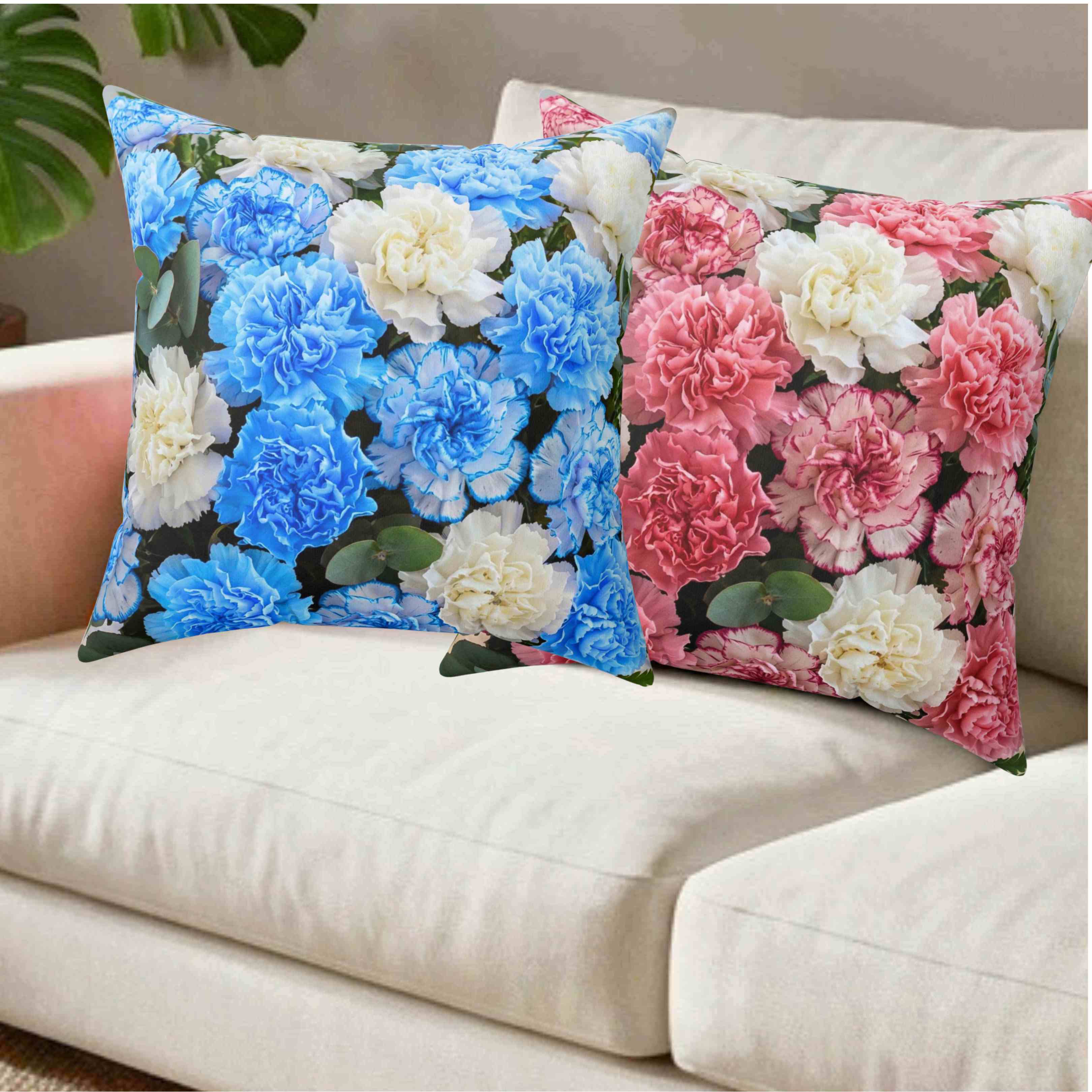 Pink and Creme Floral Print Pillow | Square Decorative Pillow product thumbnail image