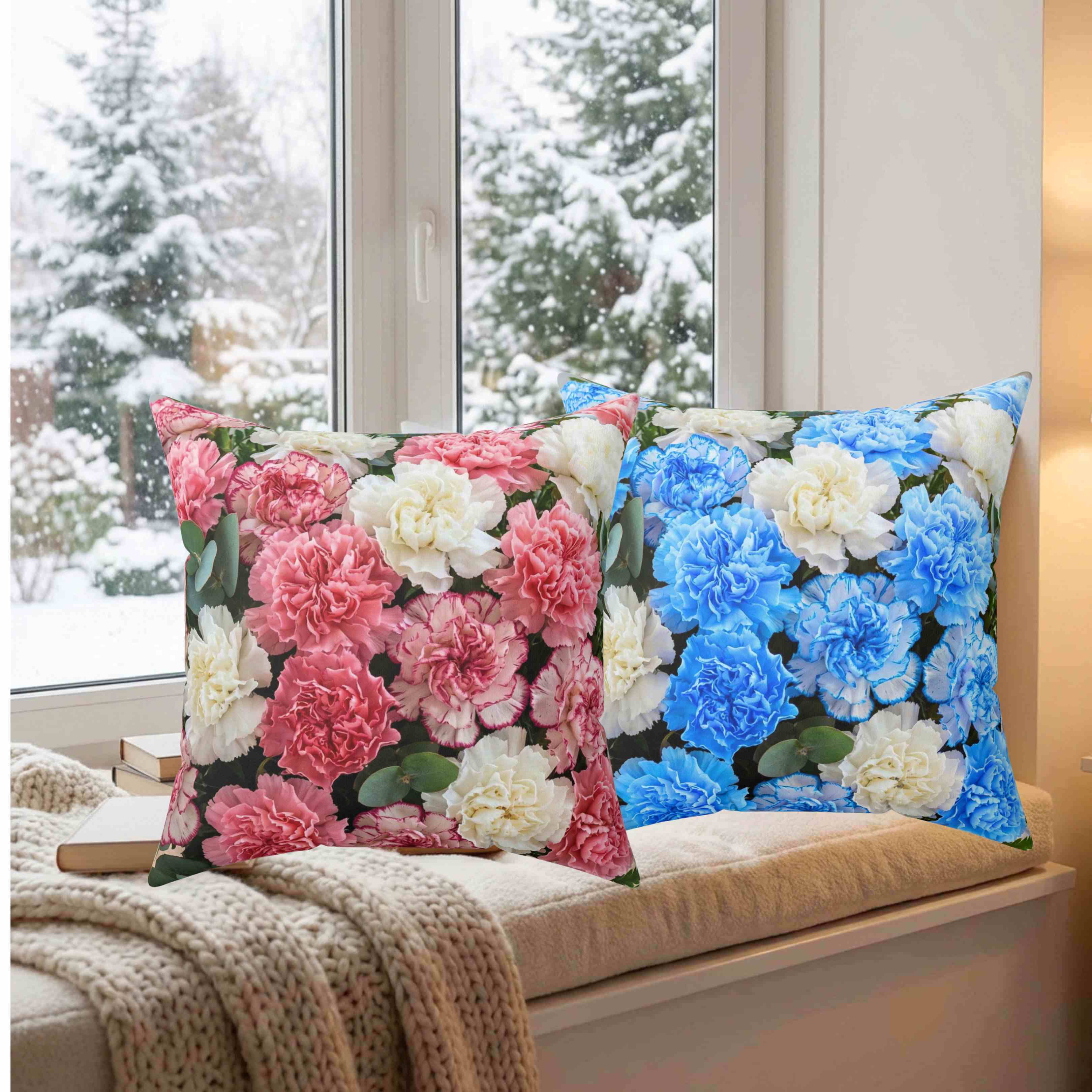 Pink and Creme Floral Print Pillow | Square Decorative Pillow product thumbnail image