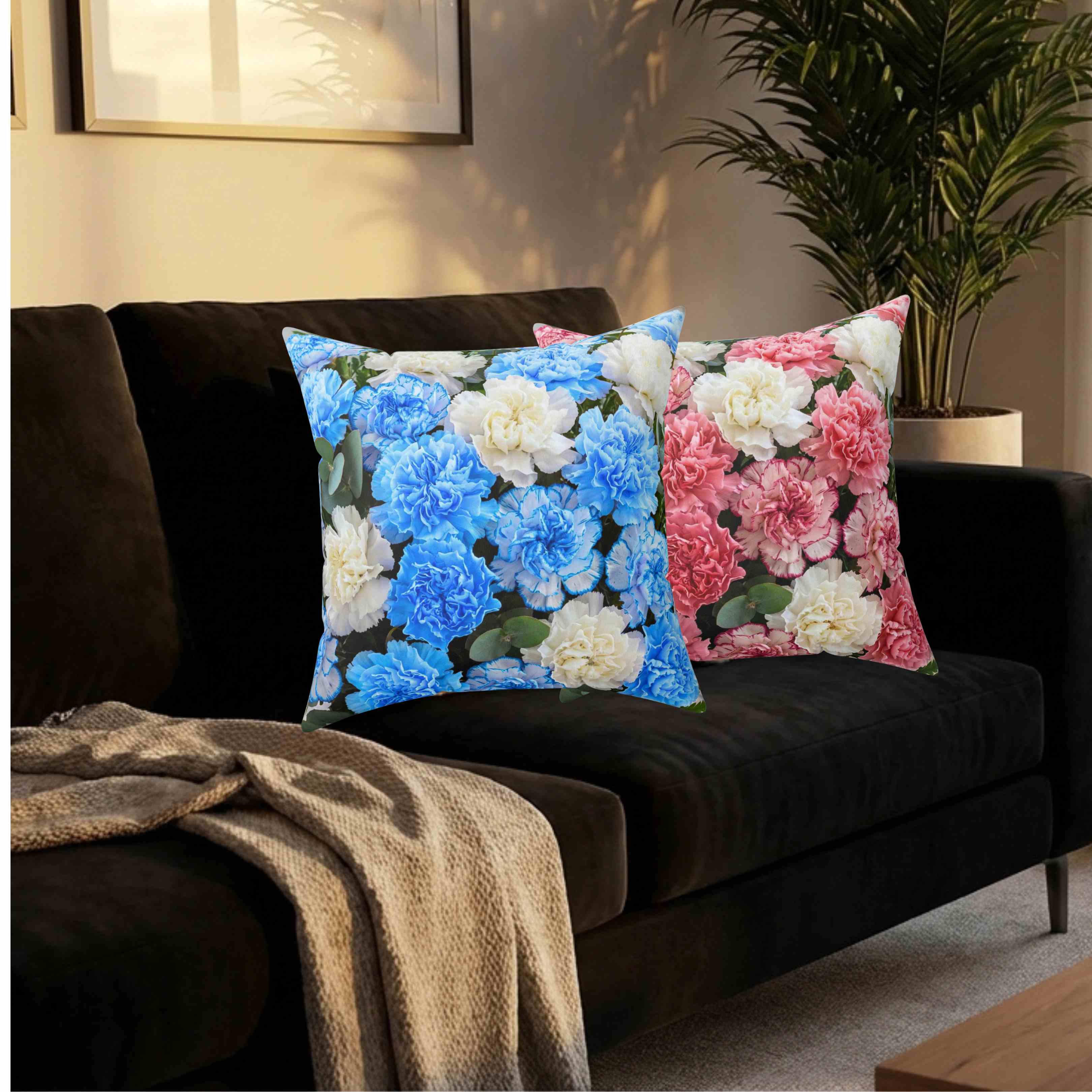 Pink and Creme Floral Print Pillow | Square Decorative Pillow product thumbnail image