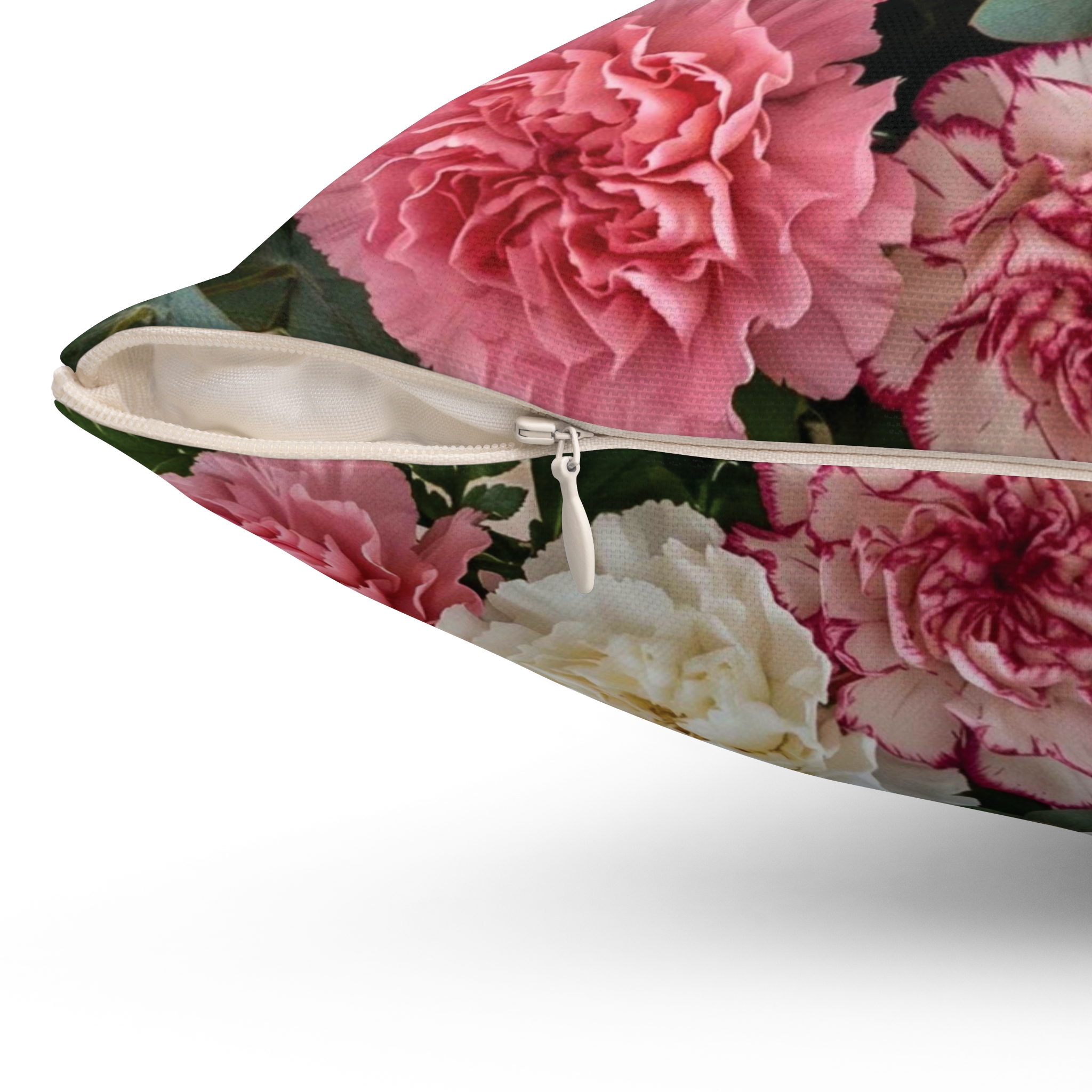 Pink and Creme Floral Print Pillow | Square Decorative Pillow product thumbnail image
