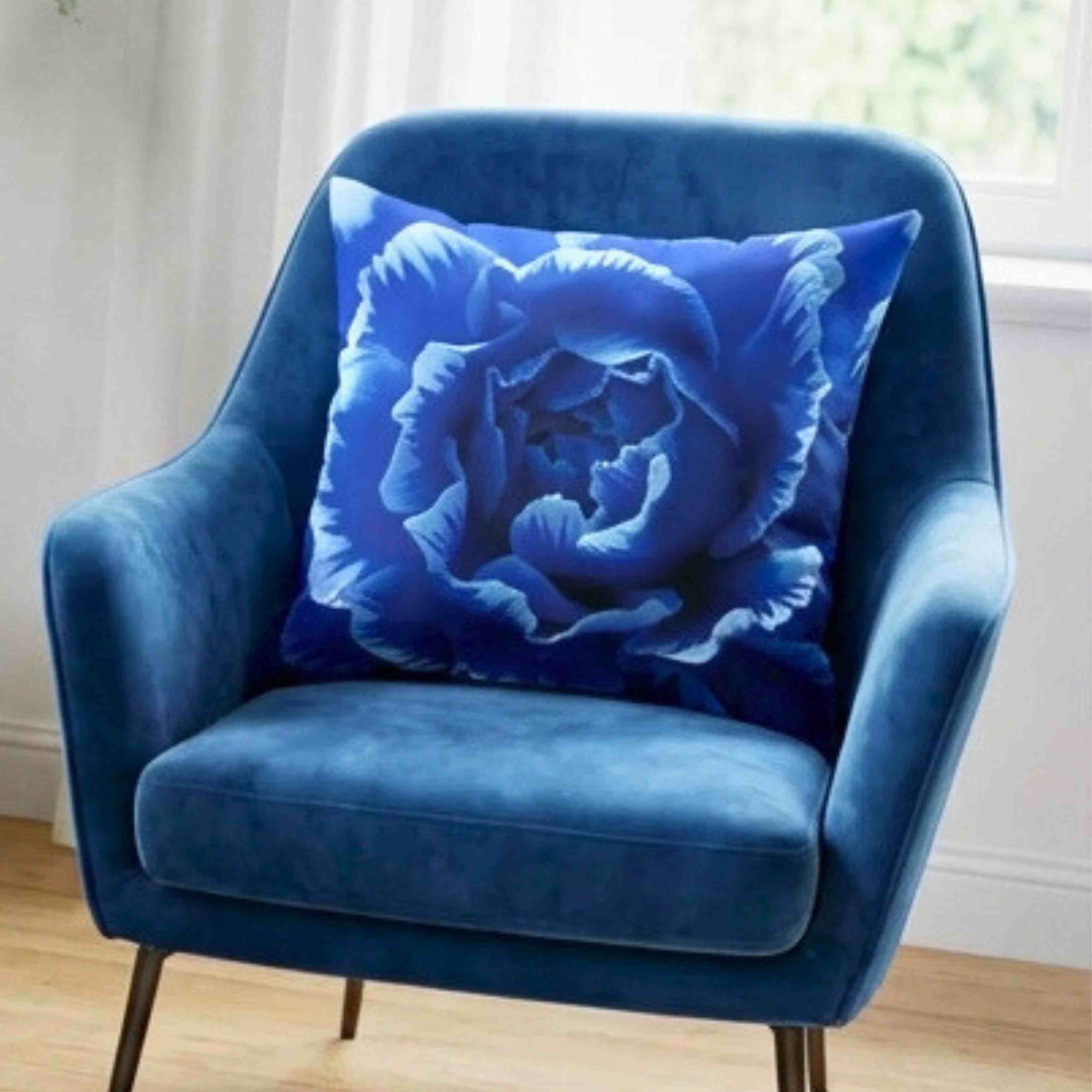 Blue Carnation Abstract Floral Pillow | Large Botanical Throw Pillow, Square Decorative Pillow product thumbnail image