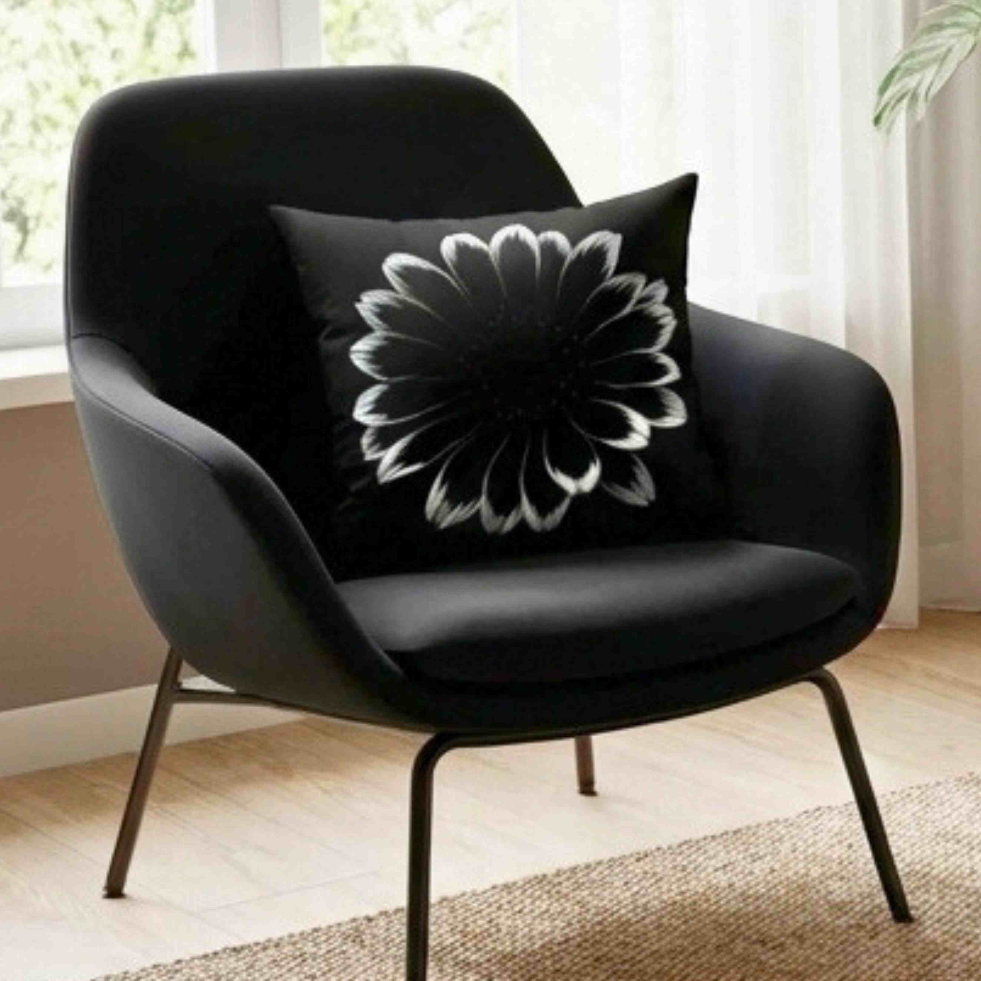 Black Floral Decorative Pillow - Modern Home Accent, Cozy Living Room Cushion, Unique Gift Idea, Seasonal Decor, Floral Design product thumbnail image