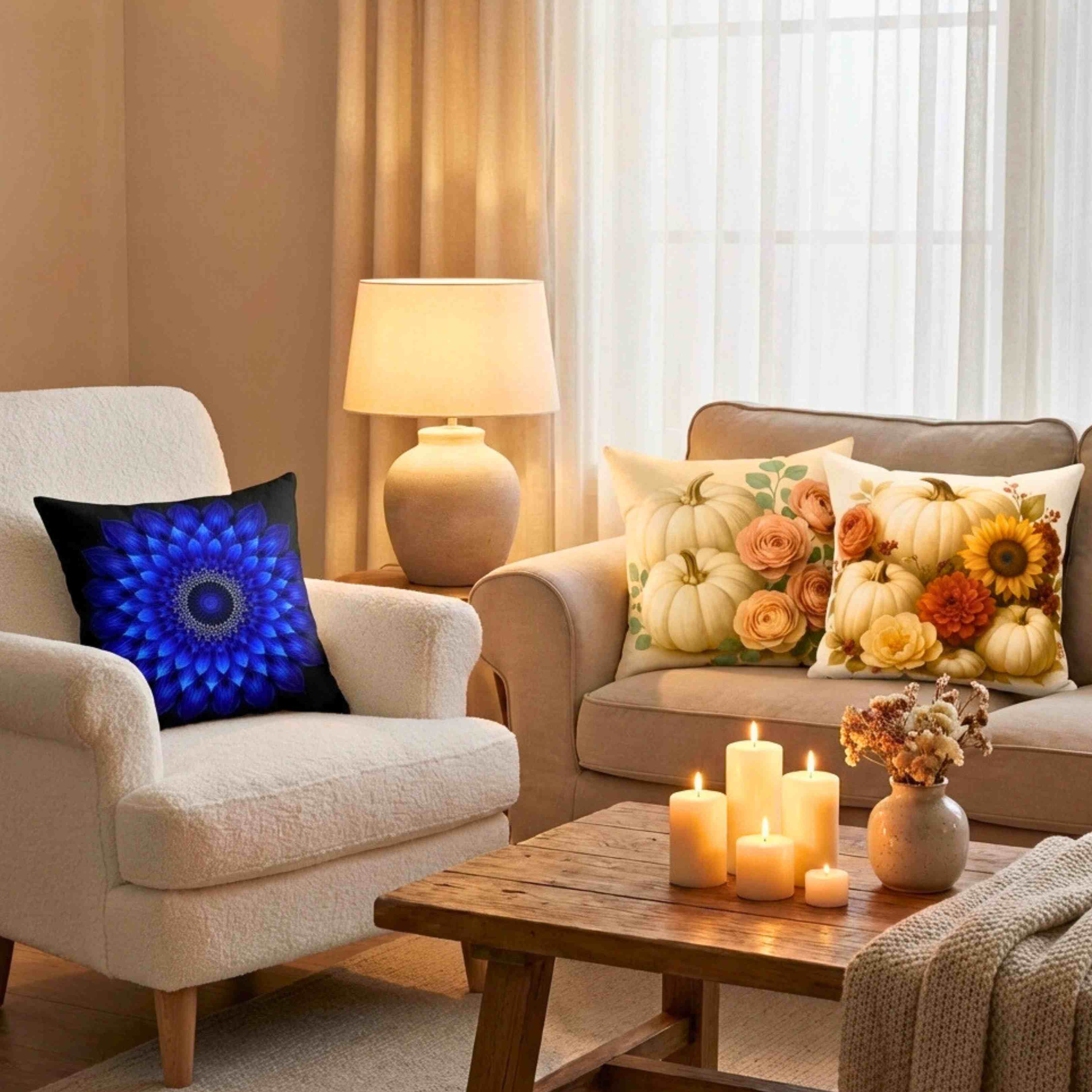 Autumn Floral Pillow, Cozy Fall Home Decor, Pumpkin and Rose Cushion, Thanksgiving Gift, Seasonal Throw Pillow, Home Docor, Gift Ideas, Holidays product thumbnail image