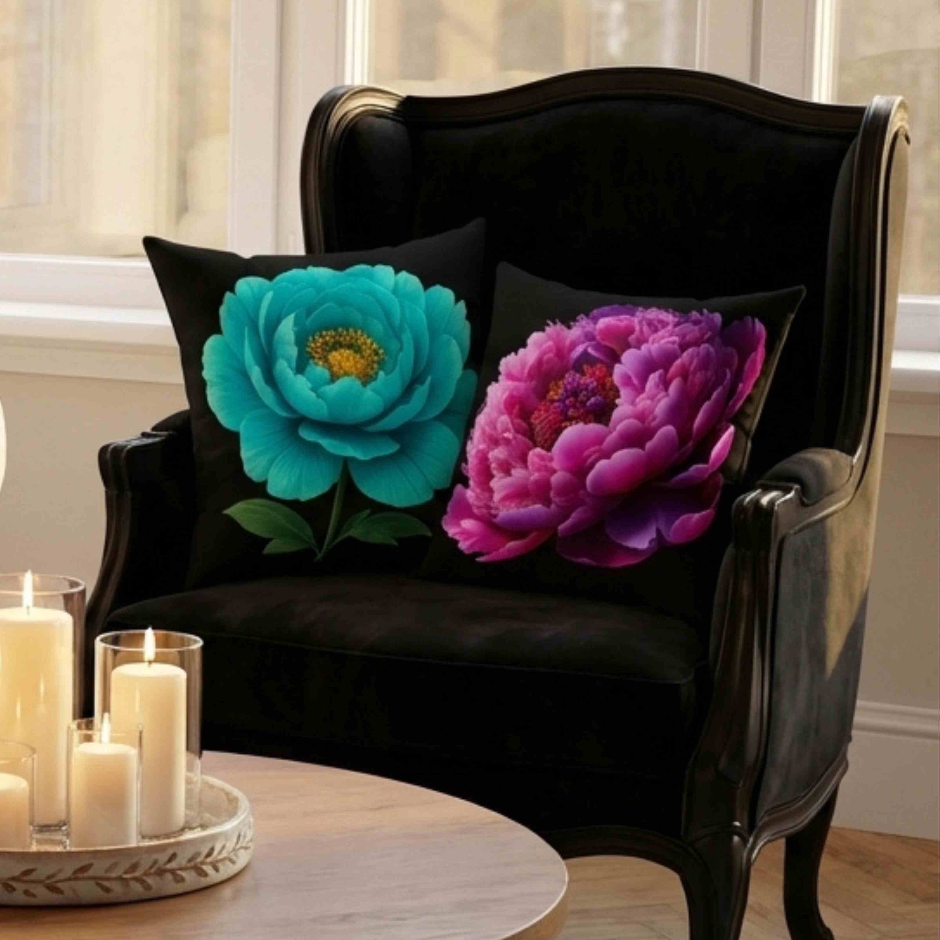 Turquoise Floral Pillow Cover – Two-Sided Blue Green Flower Accent Cushion, Decorative Throw Pillow for Couch, Sofa or Bedroom Décor, Gift Idea. product thumbnail image