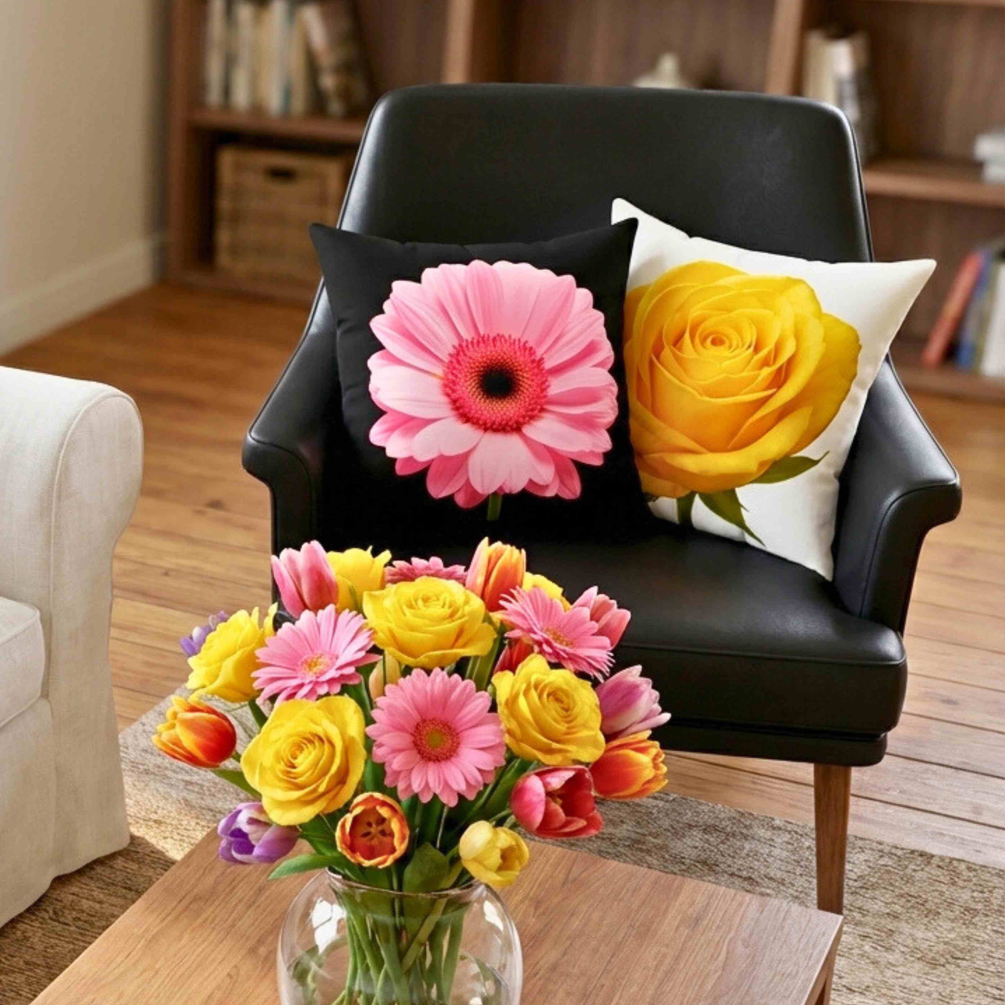 Pink Gerbera Daisy Square Pillow | Floral Accent Cushion for Home Decor, Gift for Her, Spring Decor, Flower Lover's Decorative Pillow product thumbnail image