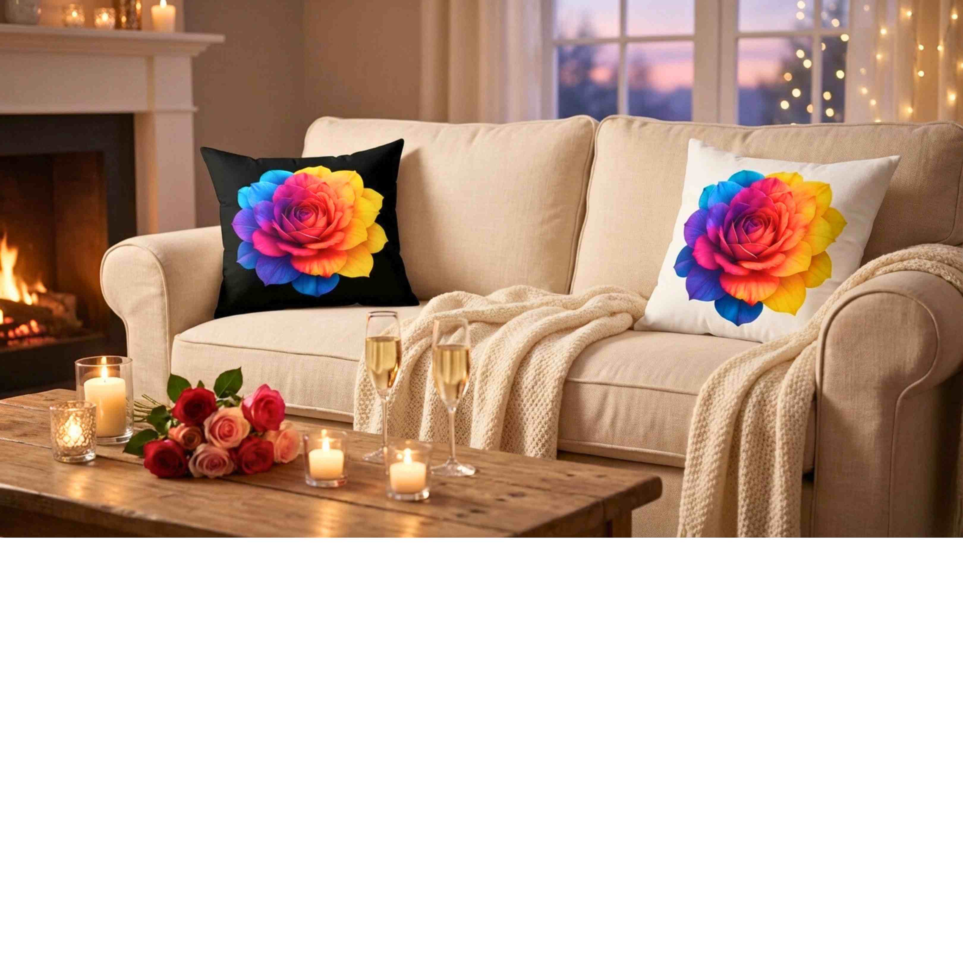 Prism Rose Decorative Pillow – Luxe Floral Art on Black Canvas, Double-Sided Accent Pillow for Modern Living Room or Bedroom" Gift for Flower Lovers, Home Accent product thumbnail image