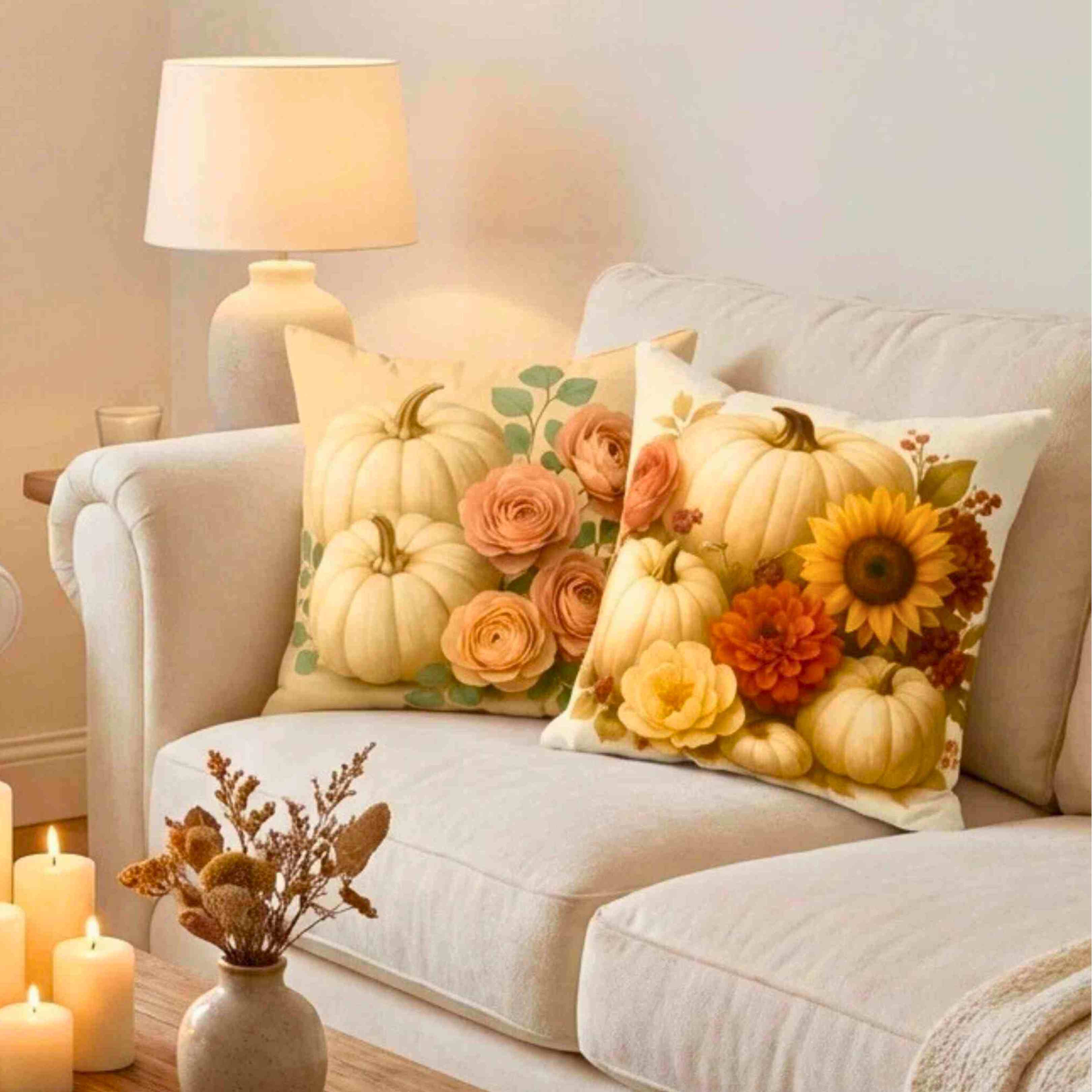 Autumn Floral Pumpkin Pillow, Cozy Fall Decor, Harvest Home Accent, Thanksgiving Gift, Seasonal Cushion product thumbnail image