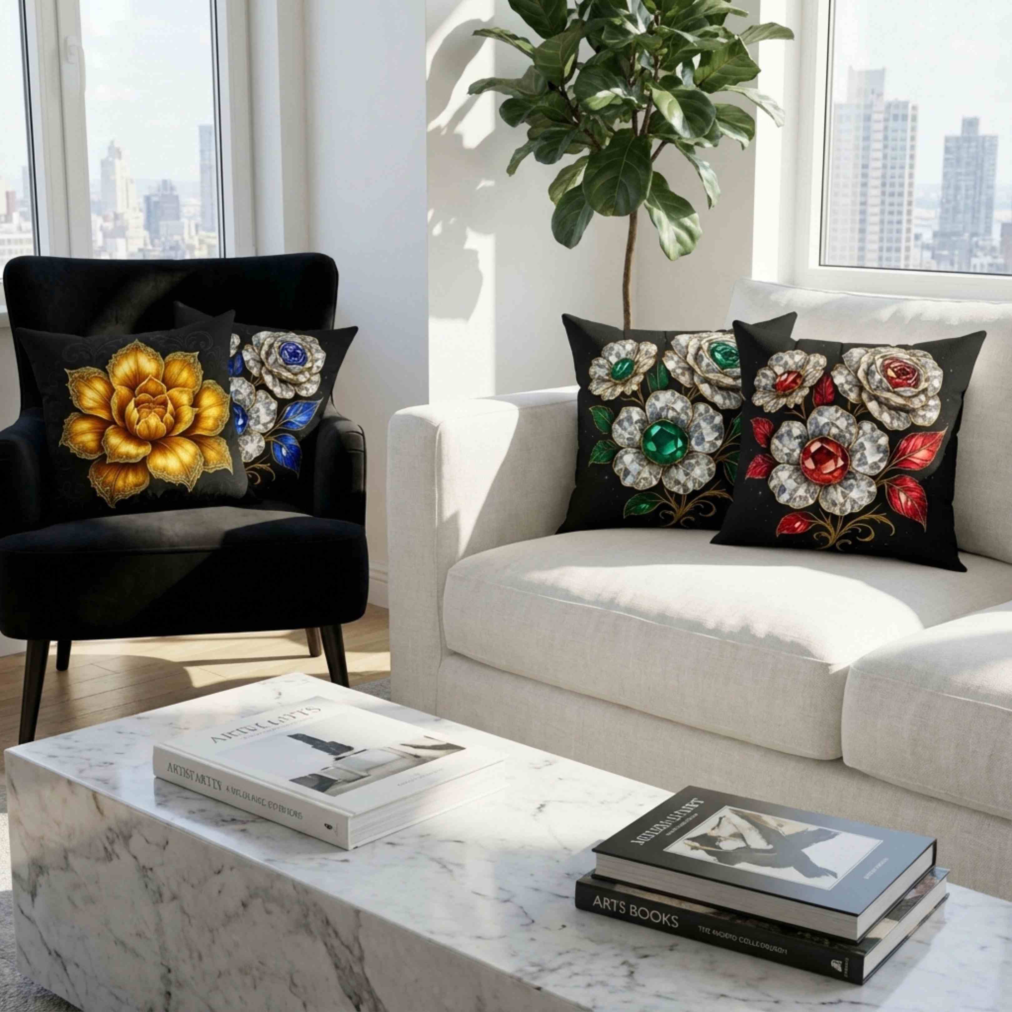 Vintage Emerald and Diamond Jewel Flower Pillow | Decorative Square Pillow product thumbnail image