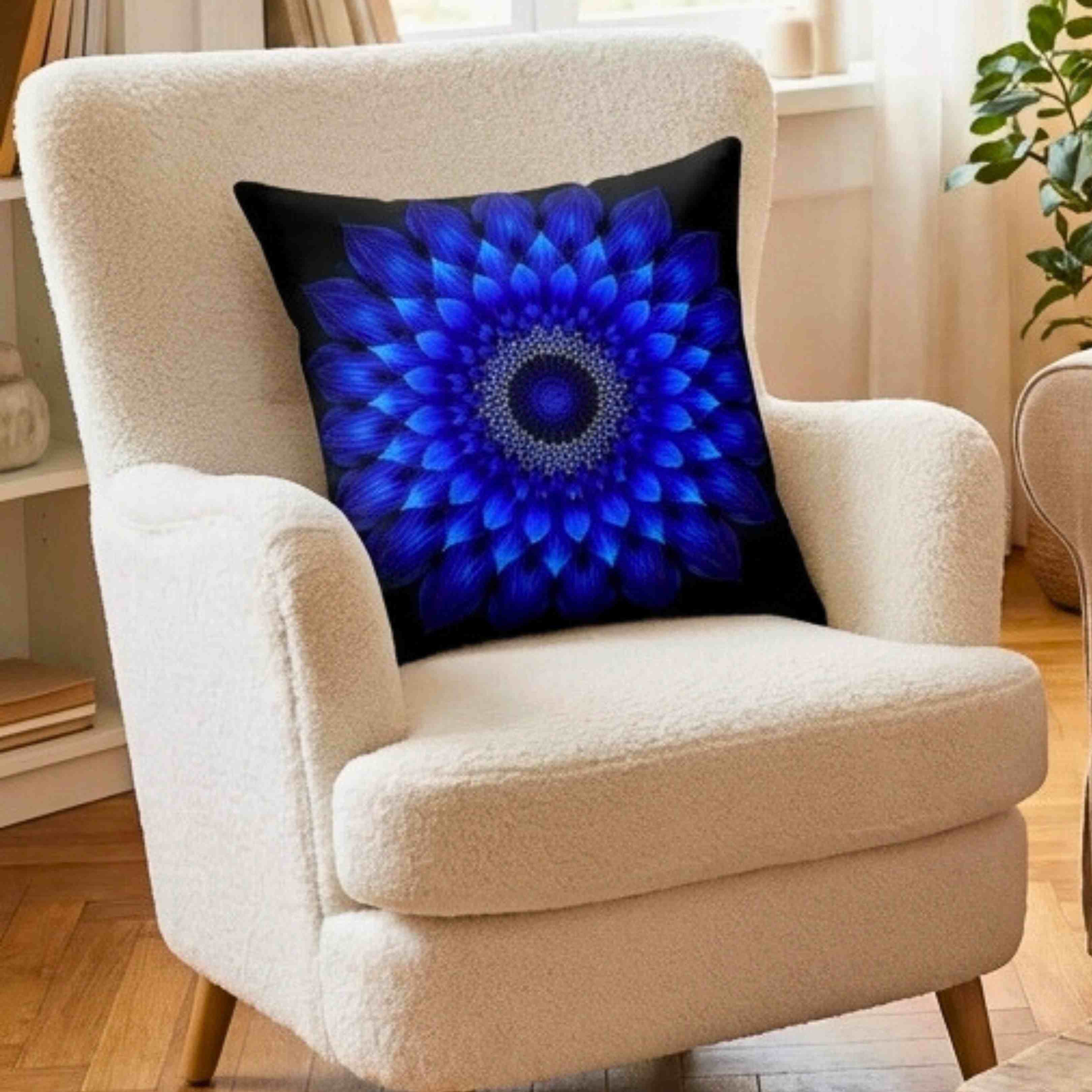 Abrstract Blue Floral Throw Pillow | Boho Home Decor, Blue Flower Cushion, Cozy Accent Pillow, Unique Gift, Modern Living Room Decoration product thumbnail image