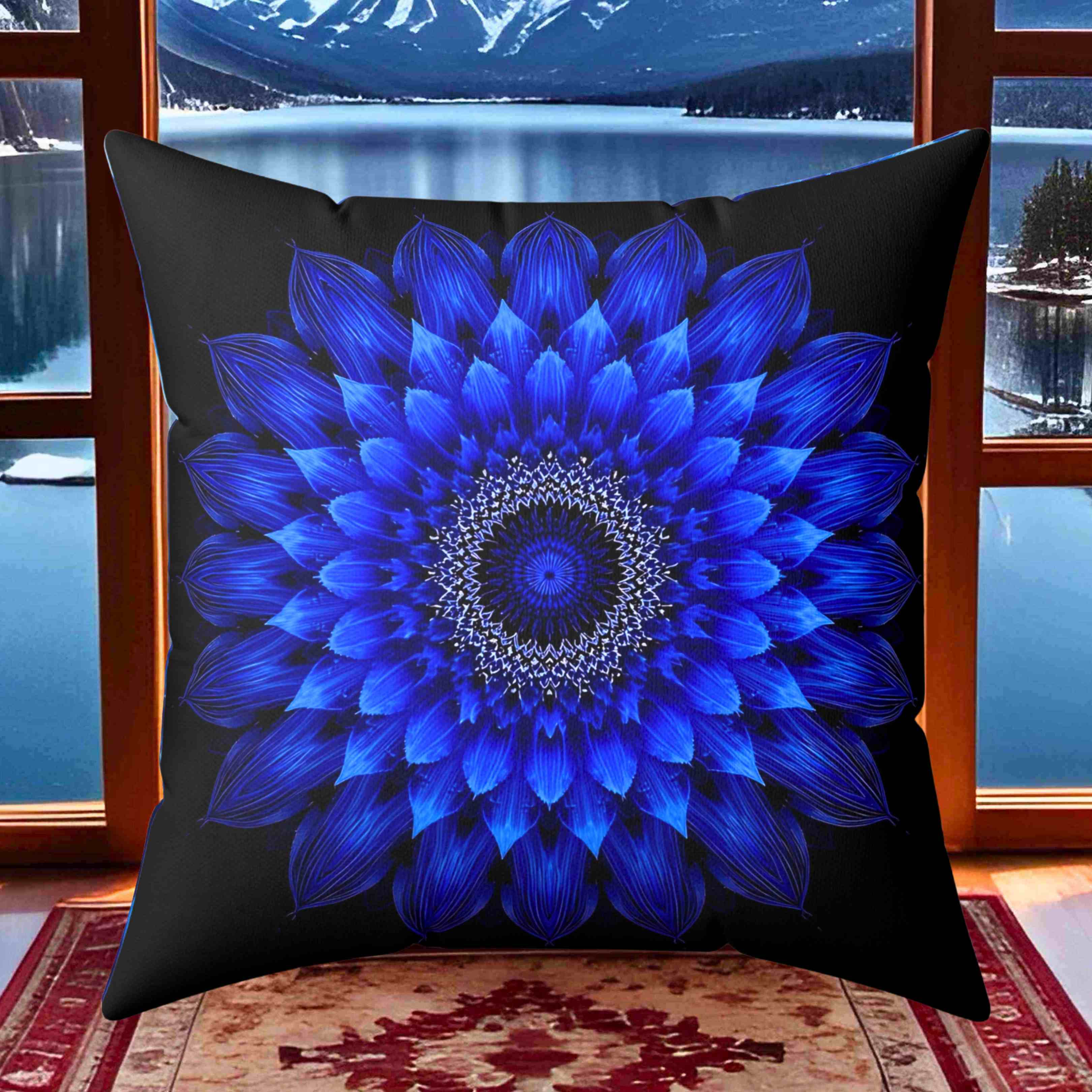 Abrstract Blue Floral Throw Pillow | Boho Home Decor, Blue Flower Cushion, Cozy Accent Pillow, Unique Gift, Modern Living Room Decoration product thumbnail image