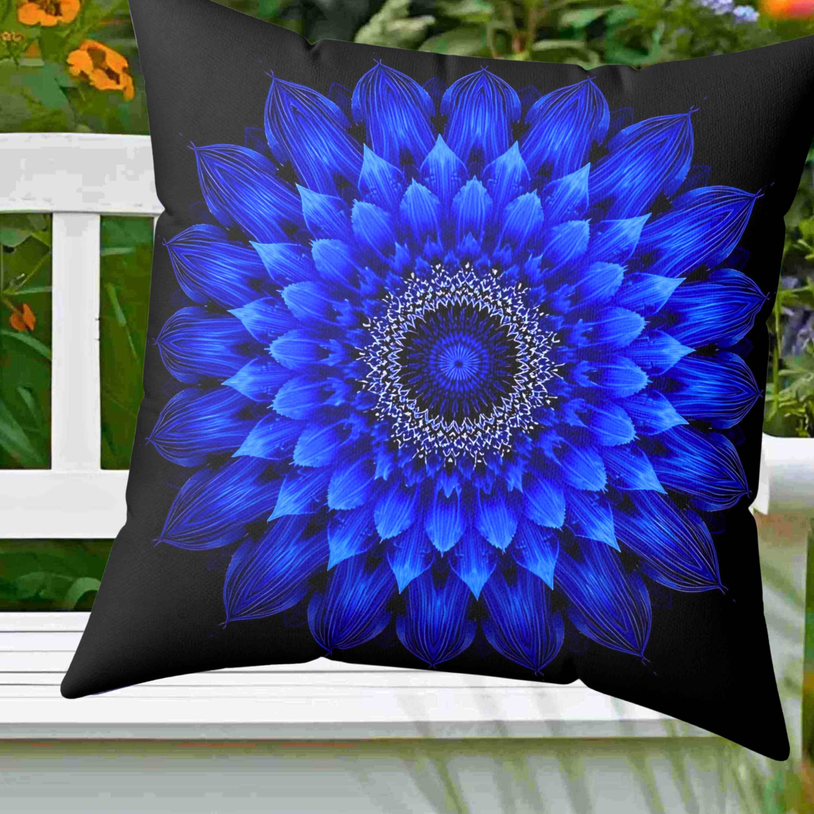 Abrstract Blue Floral Throw Pillow | Boho Home Decor, Blue Flower Cushion, Cozy Accent Pillow, Unique Gift, Modern Living Room Decoration product thumbnail image