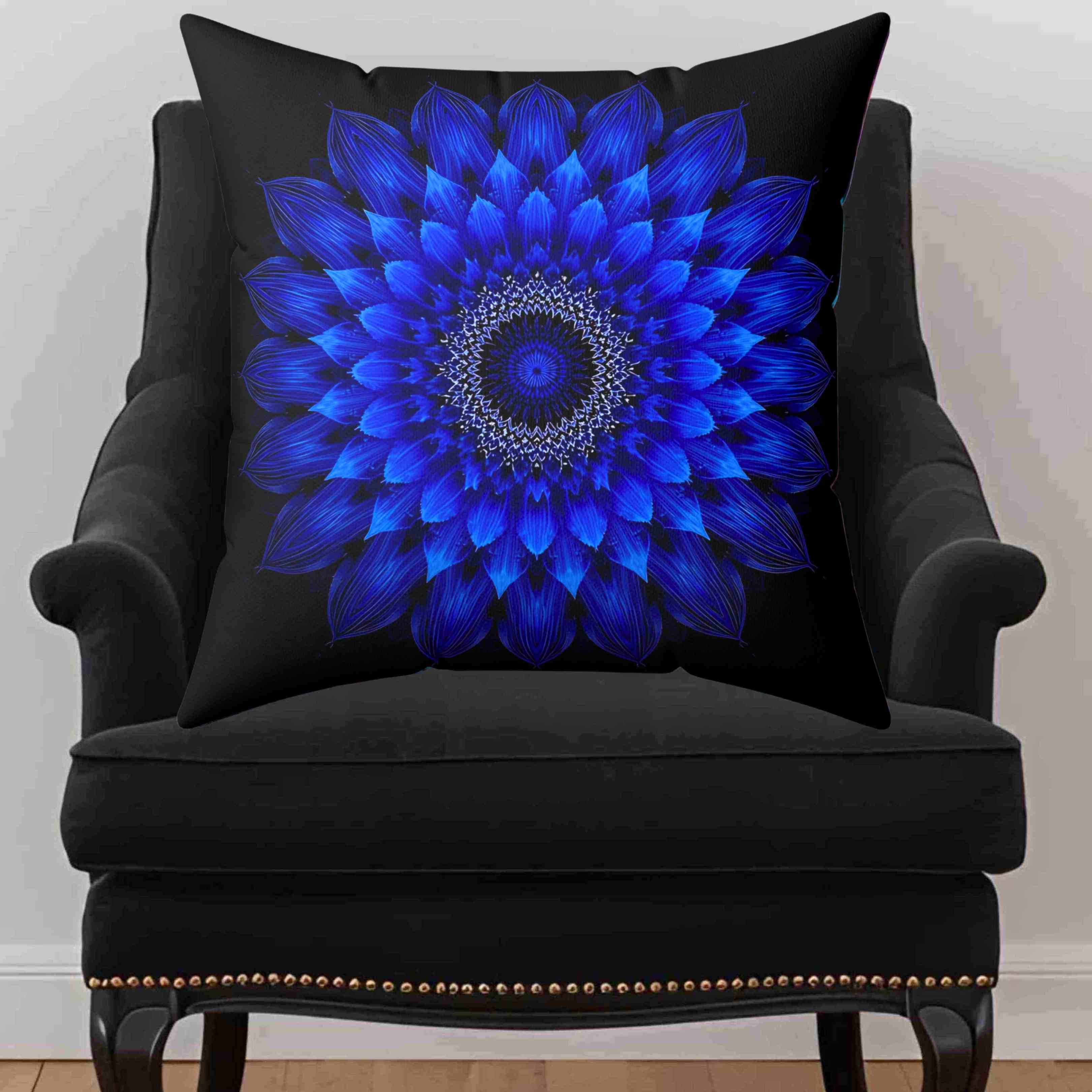 Abrstract Blue Floral Throw Pillow | Boho Home Decor, Blue Flower Cushion, Cozy Accent Pillow, Unique Gift, Modern Living Room Decoration product thumbnail image
