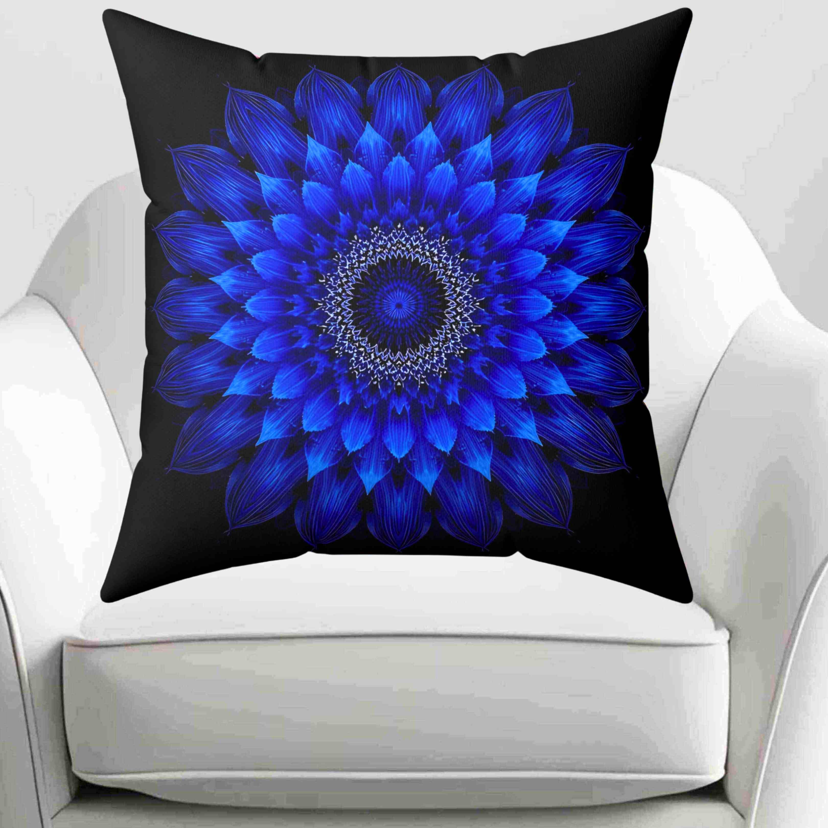 Abrstract Blue Floral Throw Pillow | Boho Home Decor, Blue Flower Cushion, Cozy Accent Pillow, Unique Gift, Modern Living Room Decoration product thumbnail image