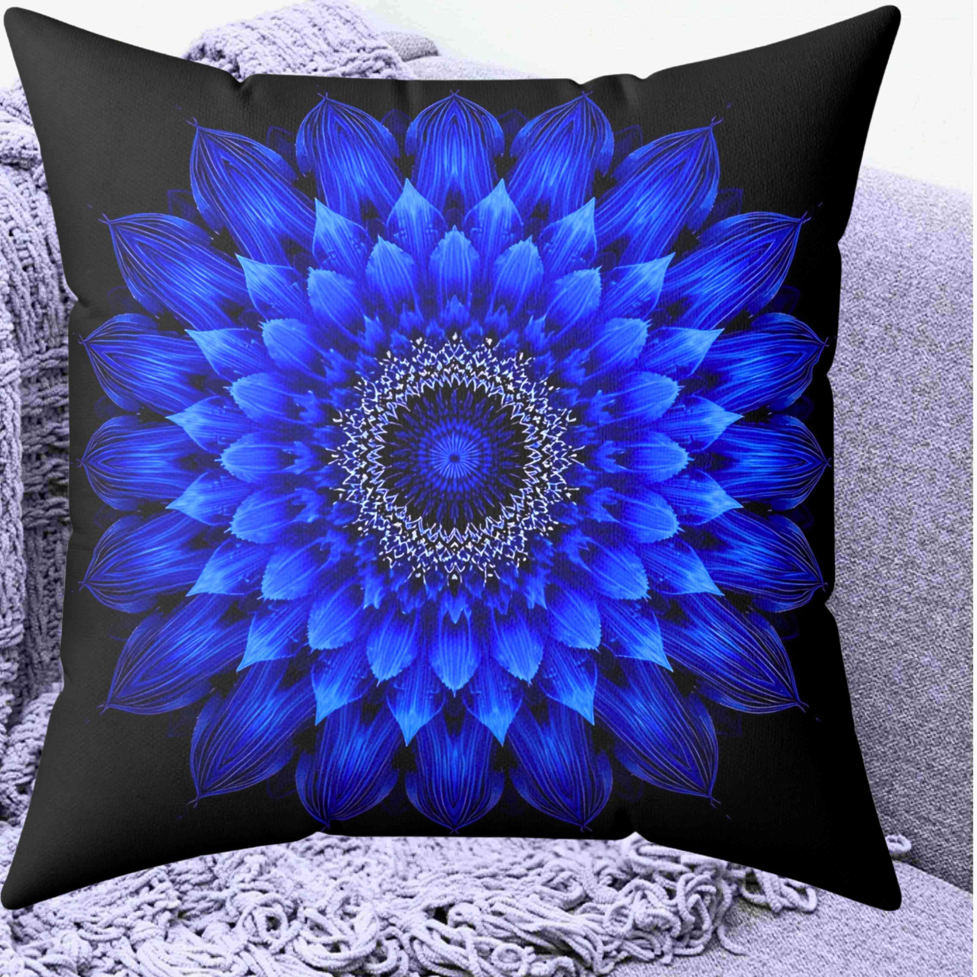 Abrstract Blue Floral Throw Pillow | Boho Home Decor, Blue Flower Cushion, Cozy Accent Pillow, Unique Gift, Modern Living Room Decoration product thumbnail image