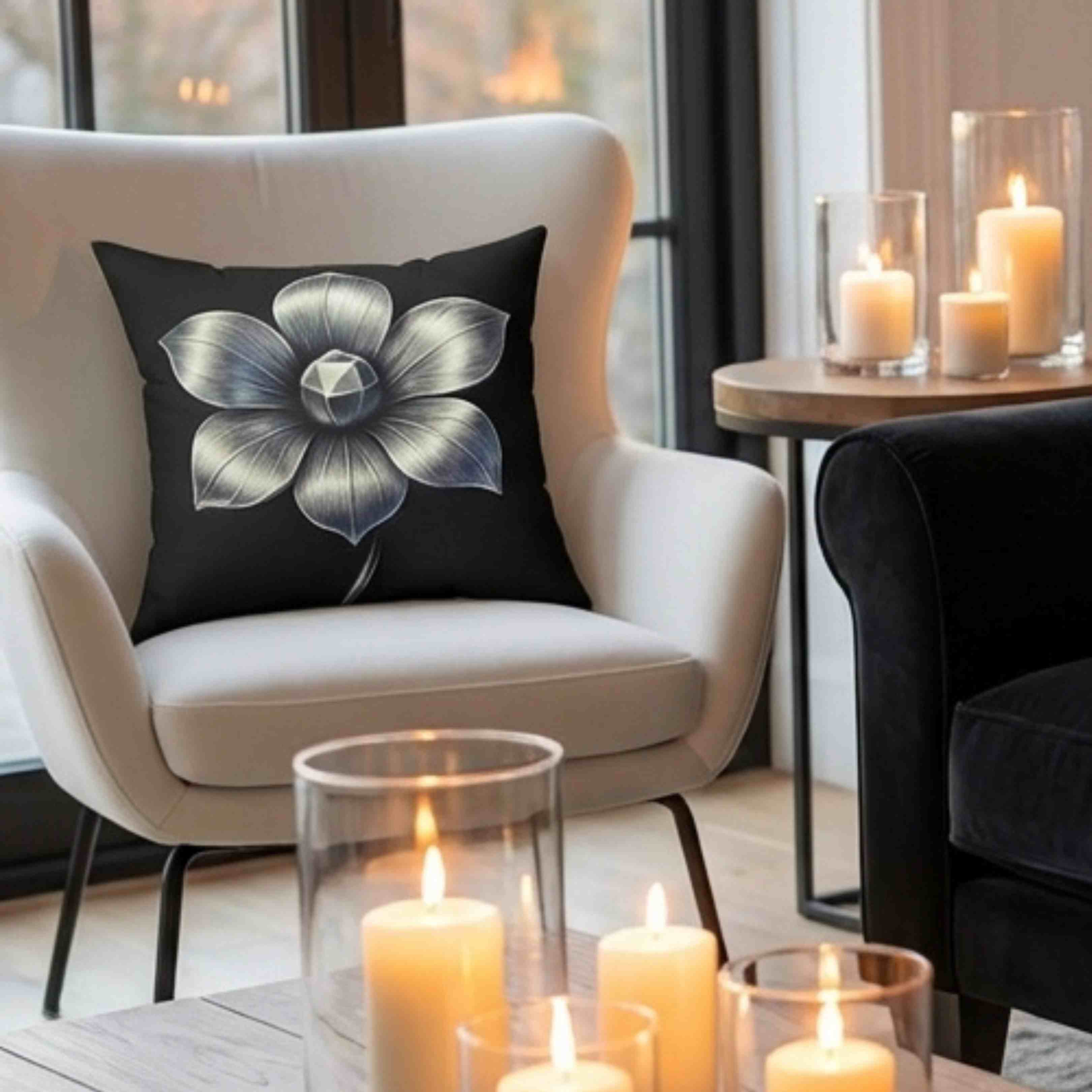 Stainless Steel Metallic looking Flower Spun Polyester Pillow | Floral Decorative Throw Pillow product thumbnail image