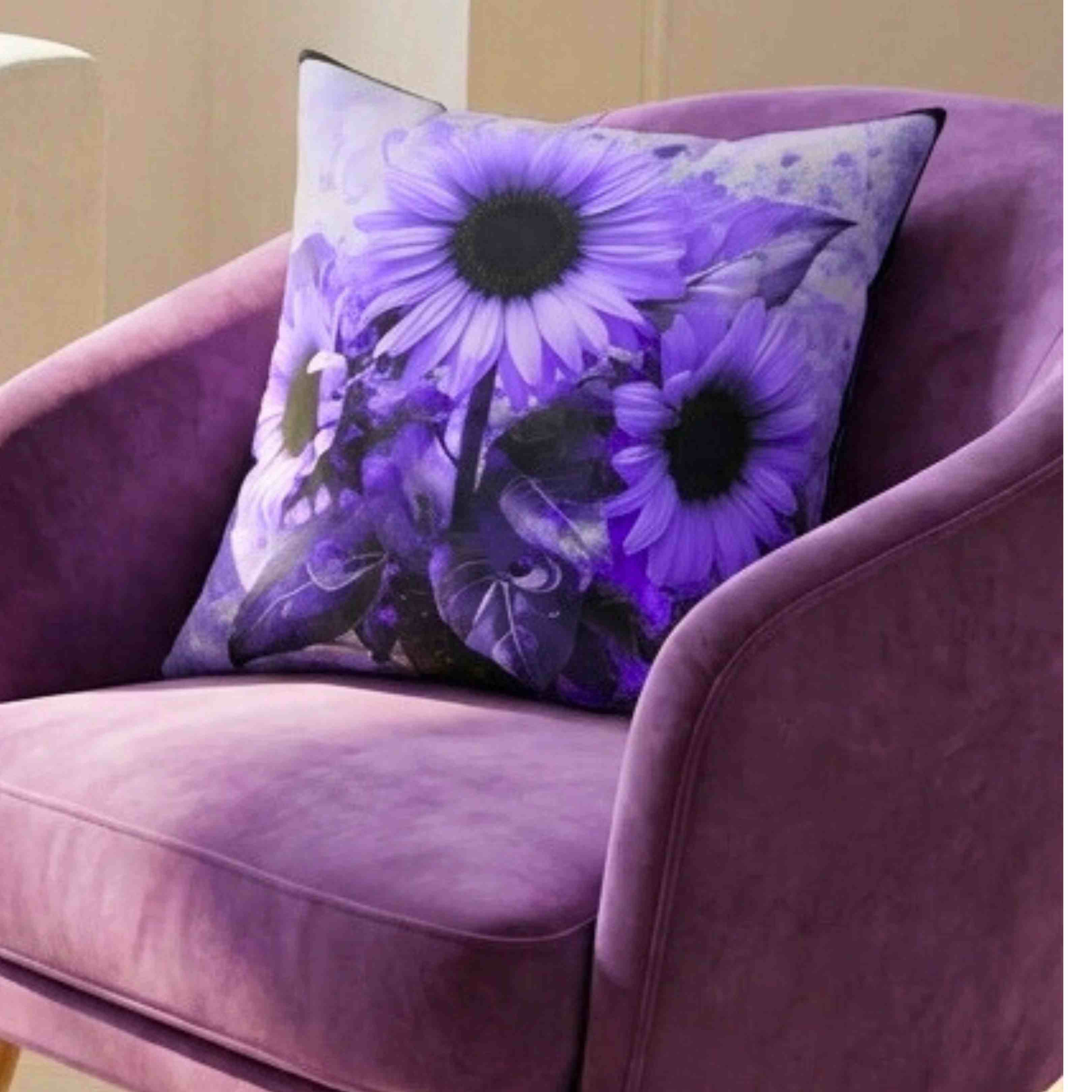 Purple Floral Decorative Pillow for Home Decor, Cozy Living Room Accent, Gift for Flower Lovers, Spring Decor, Sunflower Cushion product thumbnail image