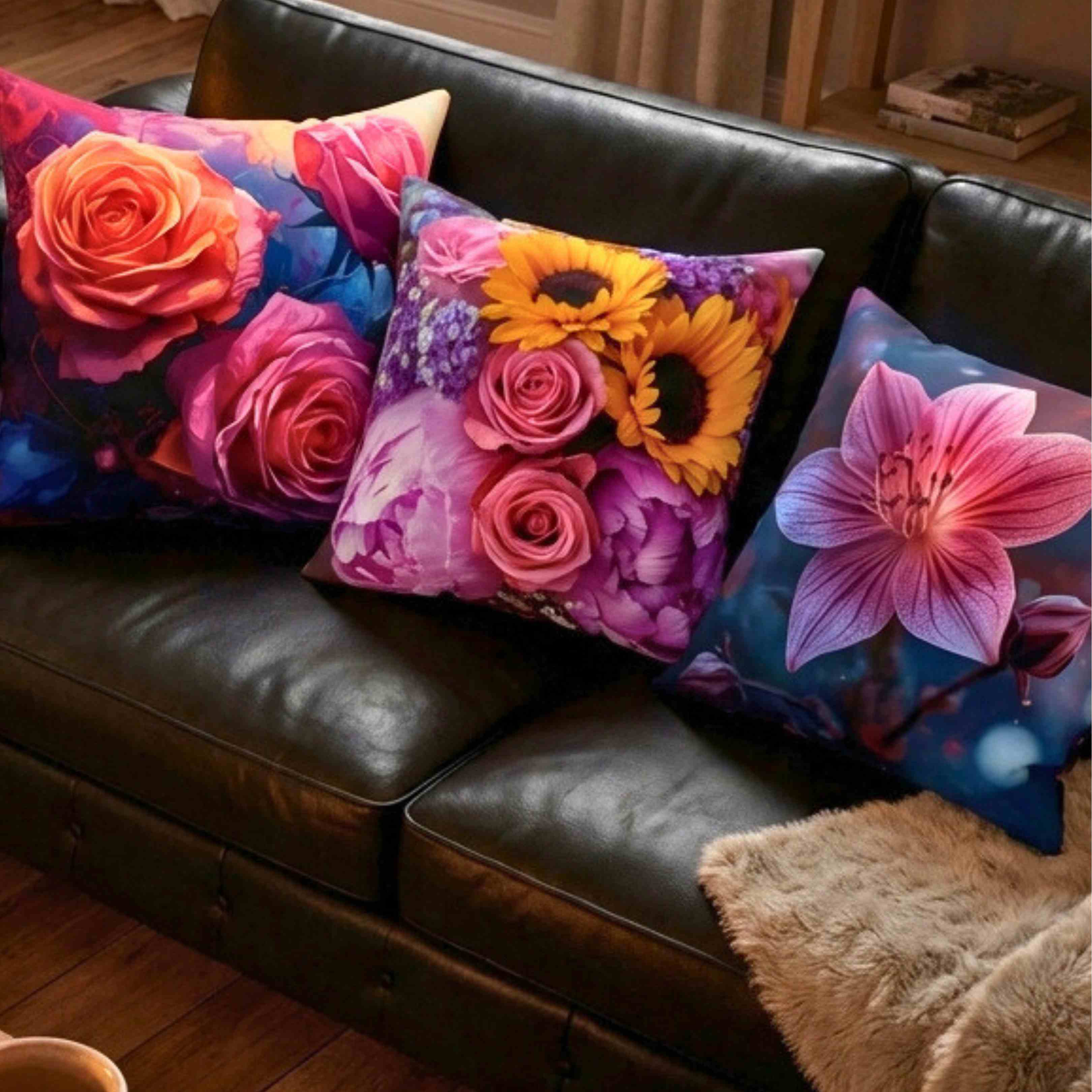 Floral Stargazer Decor Cushion | Elegant Polyester Pillow, Home Decor, Gift Idea, Spring Vibes, Cozy Living, Flower Lovers, Collectors product thumbnail image