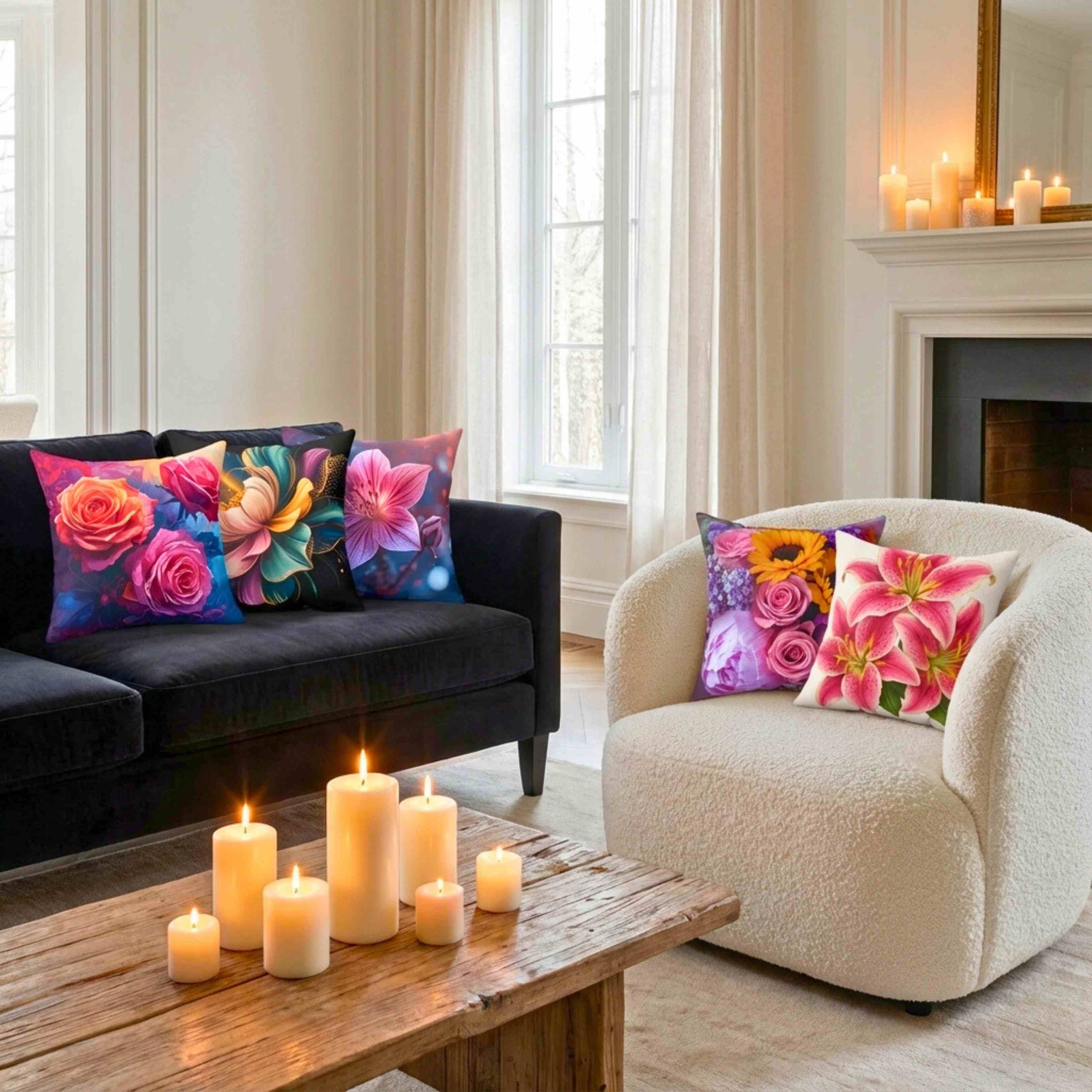 Floral Stargazer Decor Cushion | Elegant Polyester Pillow, Home Decor, Gift Idea, Spring Vibes, Cozy Living, Flower Lovers, Collectors product thumbnail image