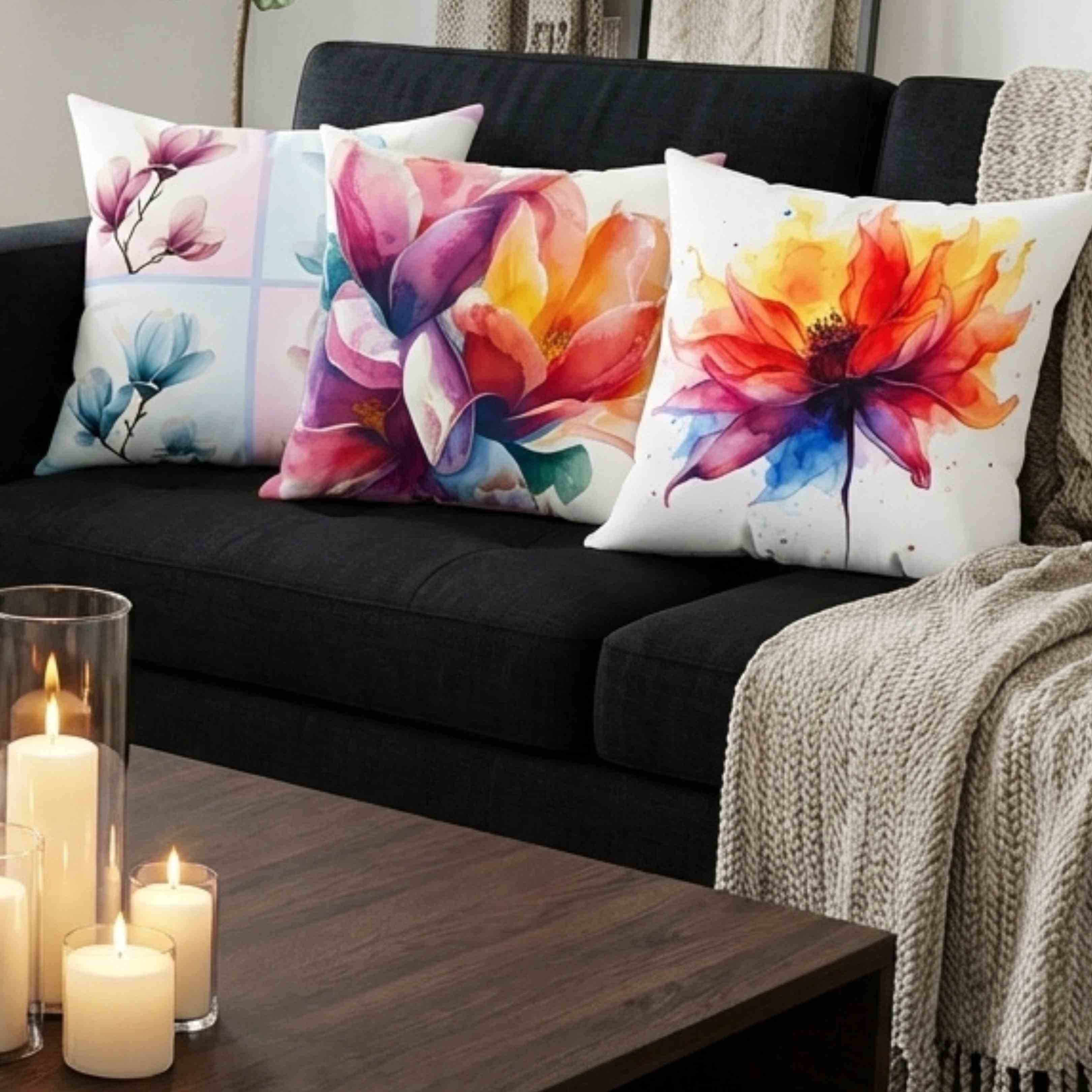 Abstract Floral Pillow – Vibrant Colorful Flower Design That Looks Like It’s on Fire – Bold Artistic Home Décor Accent with Insert product thumbnail image