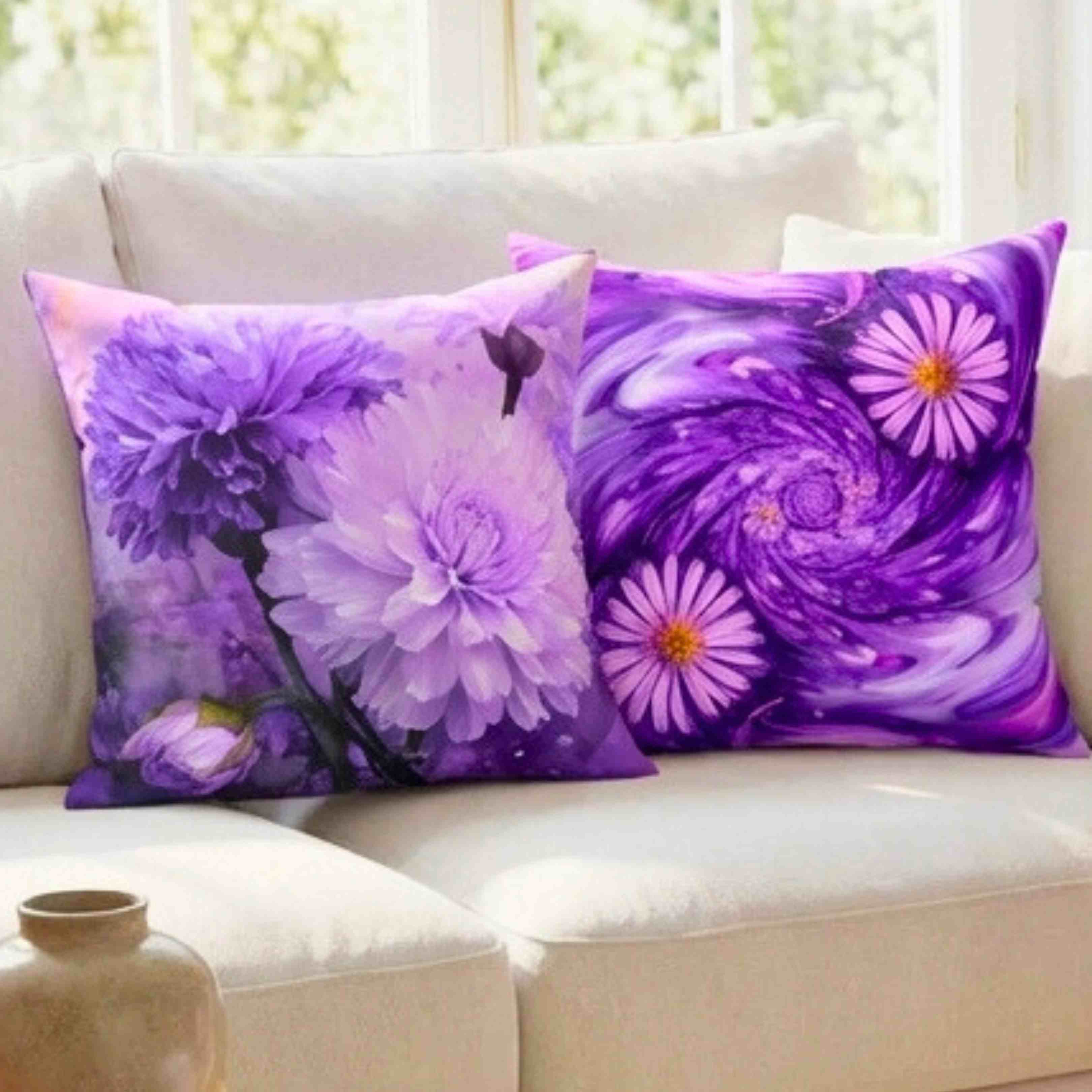 Purple abstract Floral Accent Cushion, Cozy Home Decor, Perfect Gift for Gardening Lovers, Boho Chic Accent, Whimsical Floral Throw Pillow, product thumbnail image