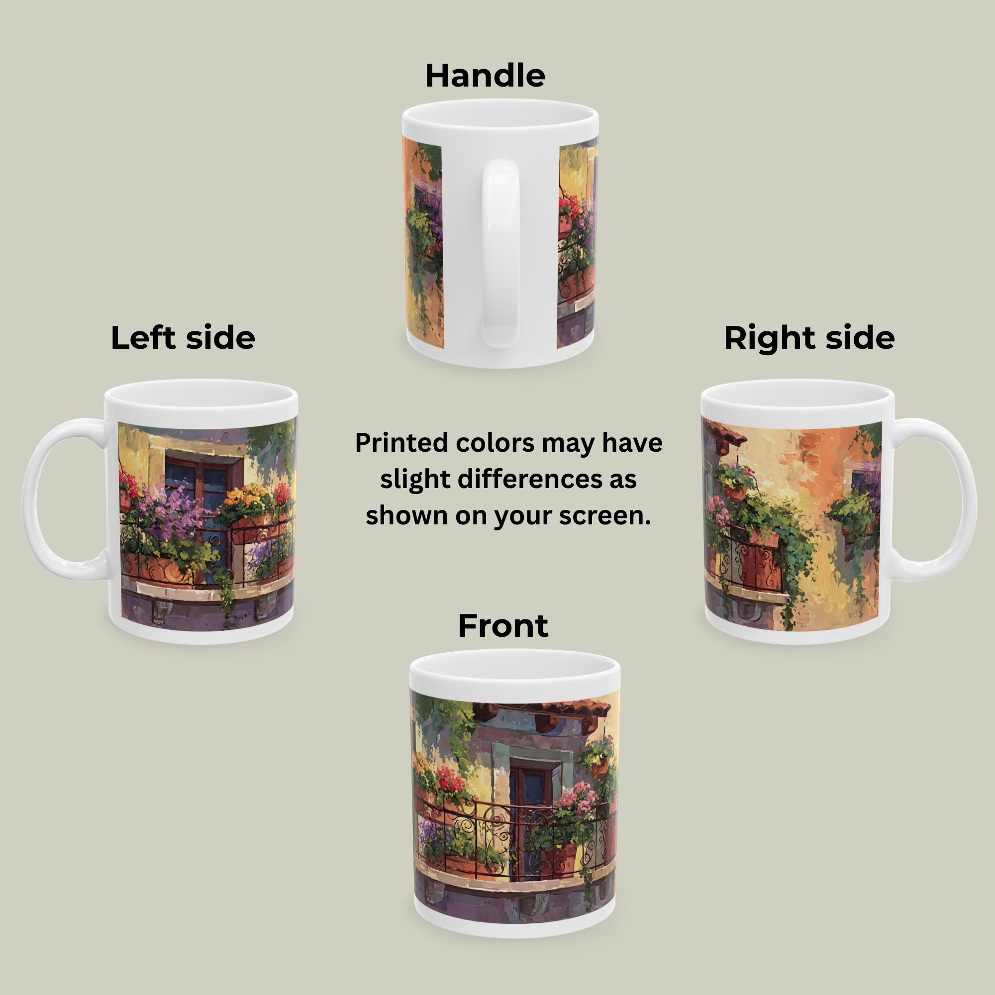 11oz Mediterranean Balcony Coffee Mug — Floral Window Scene  product thumbnail image