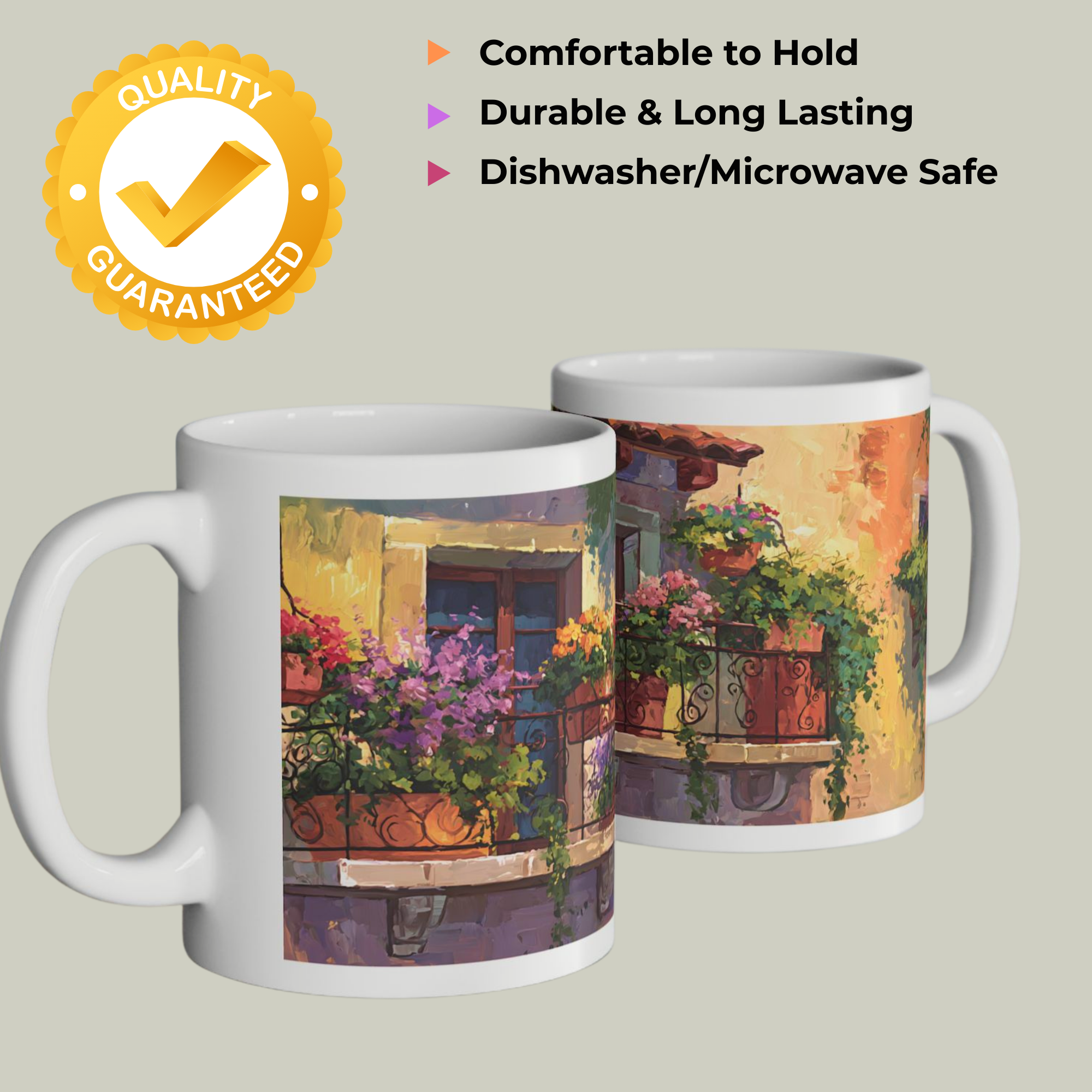 11oz Mediterranean Balcony Coffee Mug — Floral Window Scene  product thumbnail image