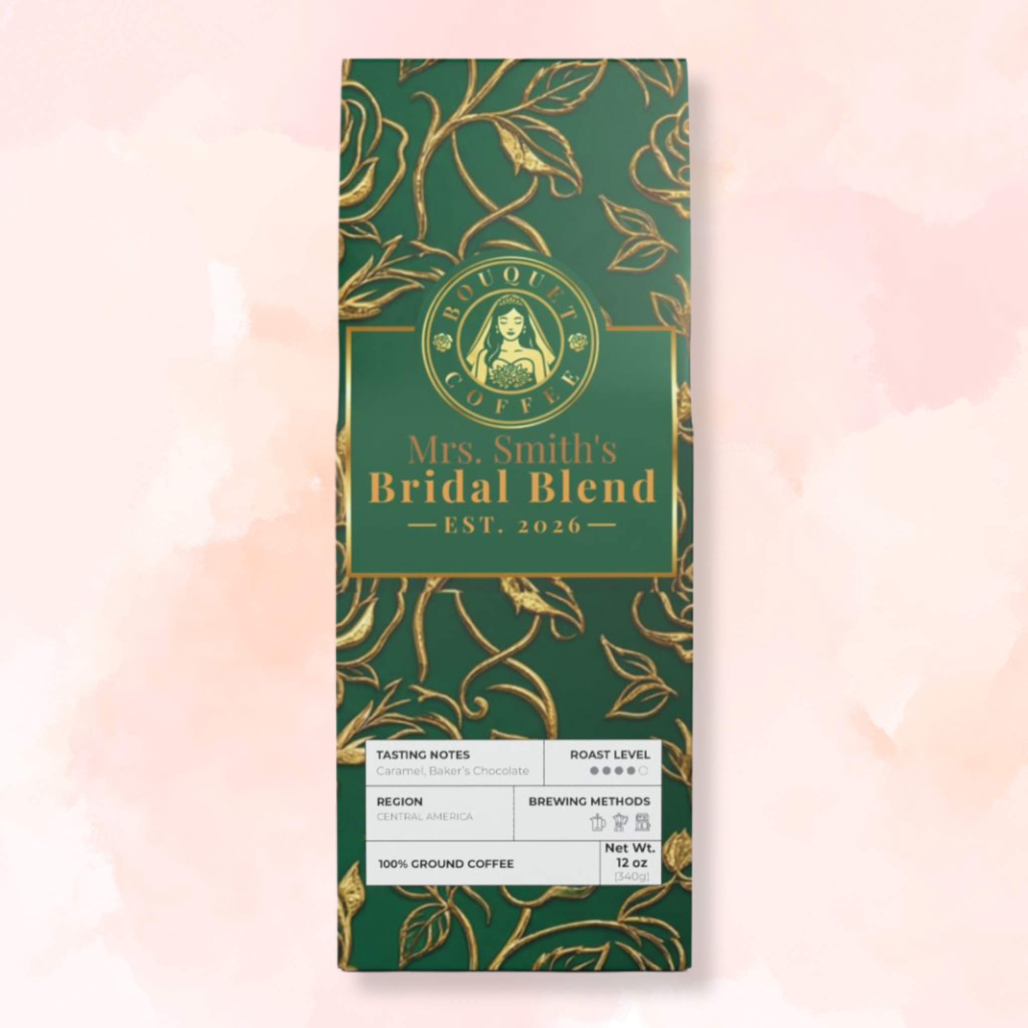 Personalized "Bridal Blend" by Bouquet Coffee – Medium-Dark Roast (12oz) Personalized "Bridal Blend" by Bouquet Coffee – Medium-Dark Roast (12oz)