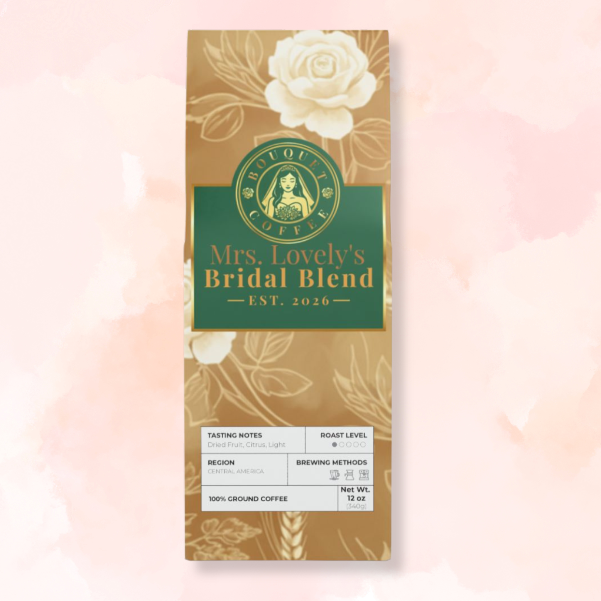 Personalized "Bridal Blend" by Bouquet Coffee – Light Roast (12oz)