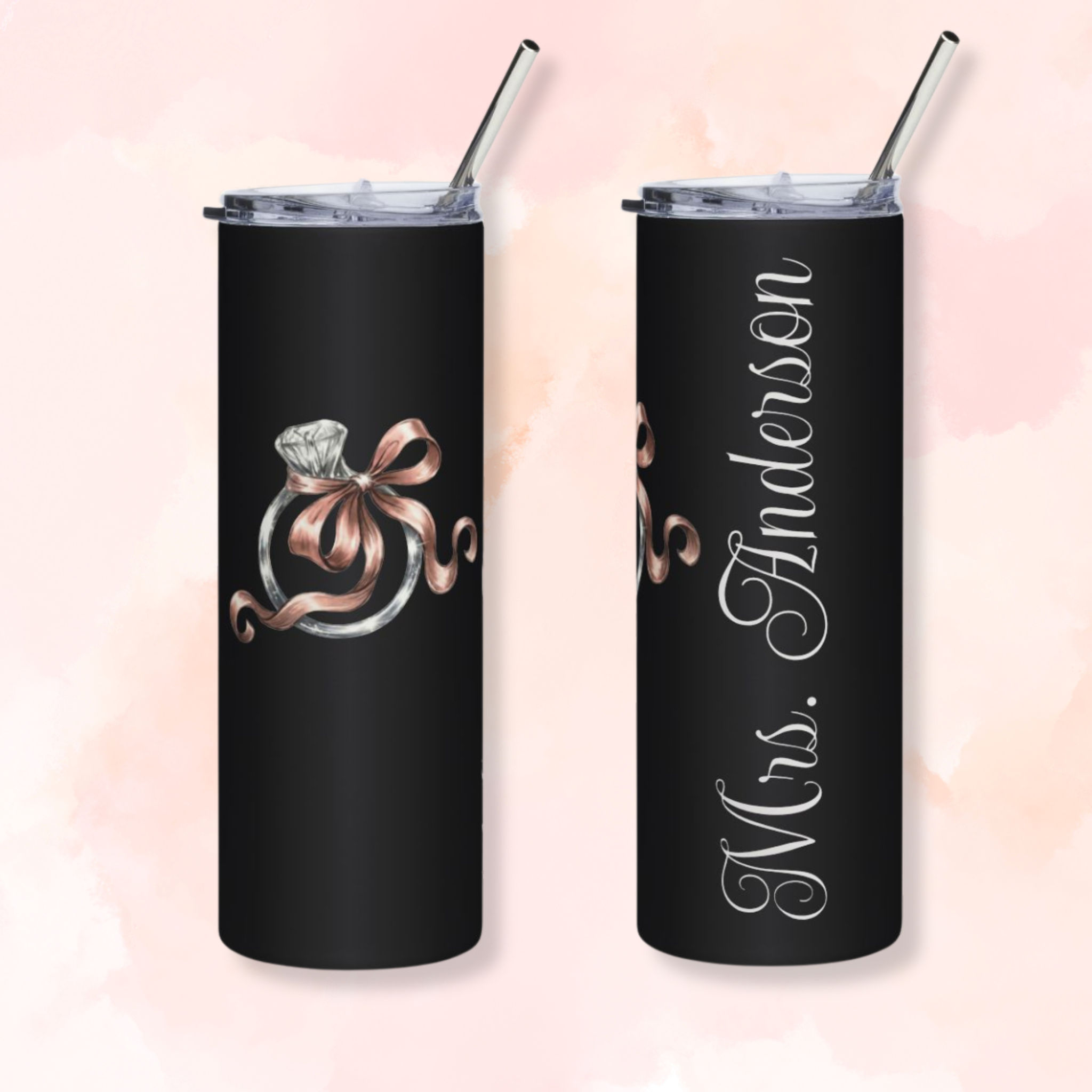 20oz Stainless Tumbler with Rose Gold Ring & Bow Watercolor — Bridal Shower Gift product thumbnail image 20oz Stainless Tumbler with Rose Gold Ring & Bow Watercolor — Bridal Shower Gift product thumbnail image