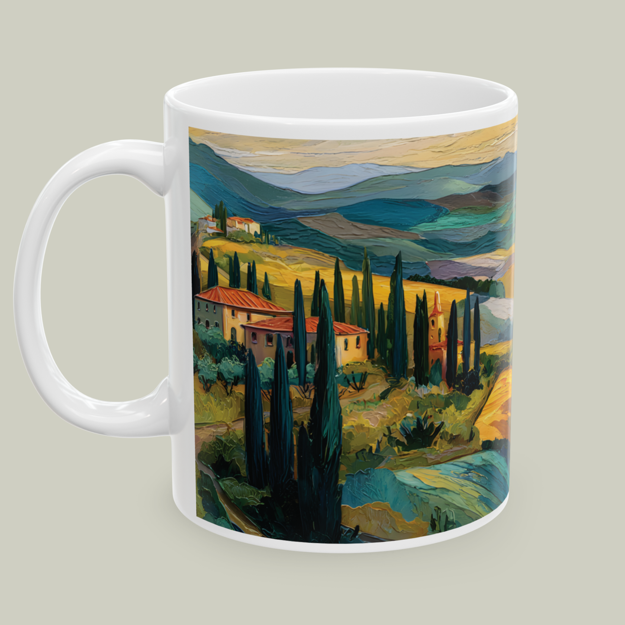 11oz Tuscan Countryside Mug with Textured Painterly Landscape product thumbnail image 11oz Tuscan Countryside Mug with Textured Painterly Landscape product thumbnail image