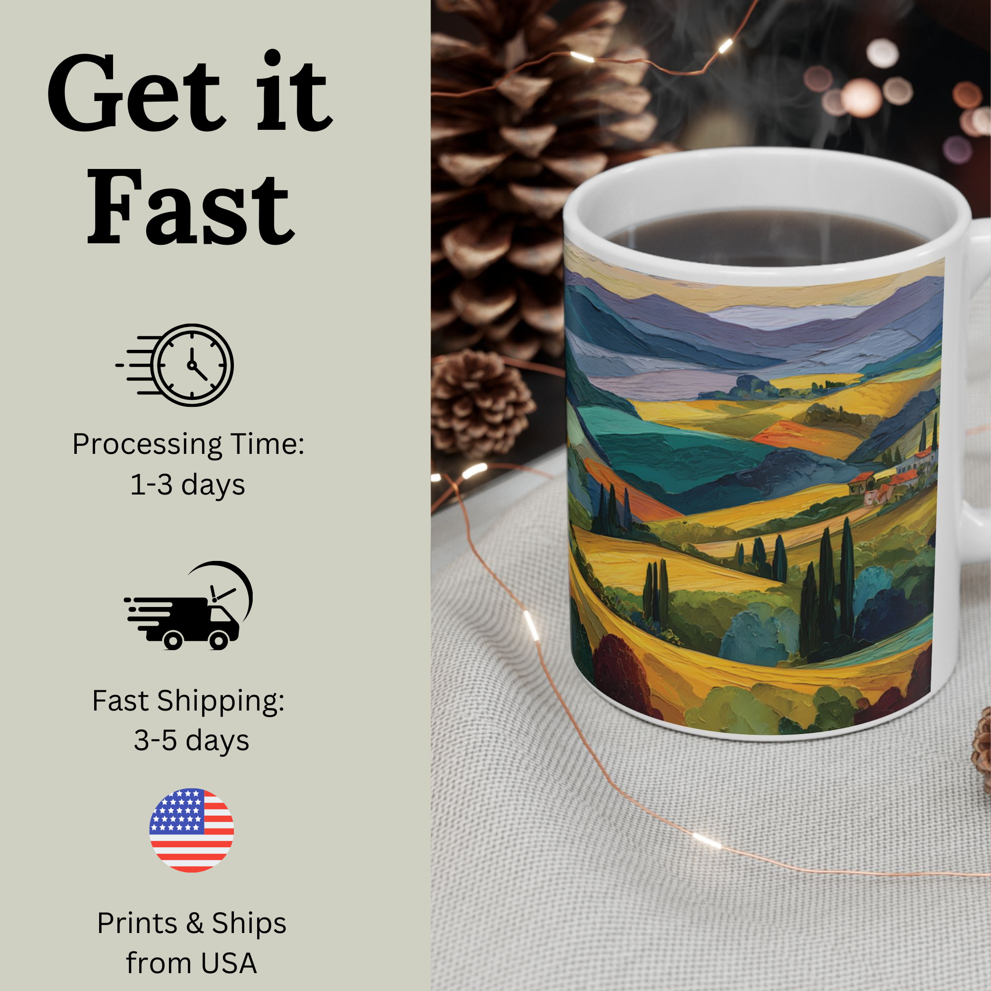 11oz Tuscan Countryside Mug with Textured Painterly Landscape product thumbnail image 11oz Tuscan Countryside Mug with Textured Painterly Landscape product thumbnail image