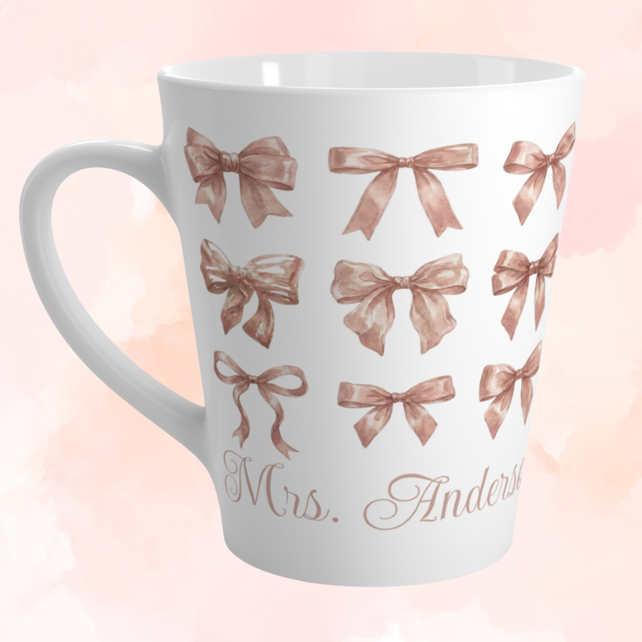 Rose Gold Bow Latte Mug — Personalized 'Mrs.' Bridal/Bridesmaid Gift