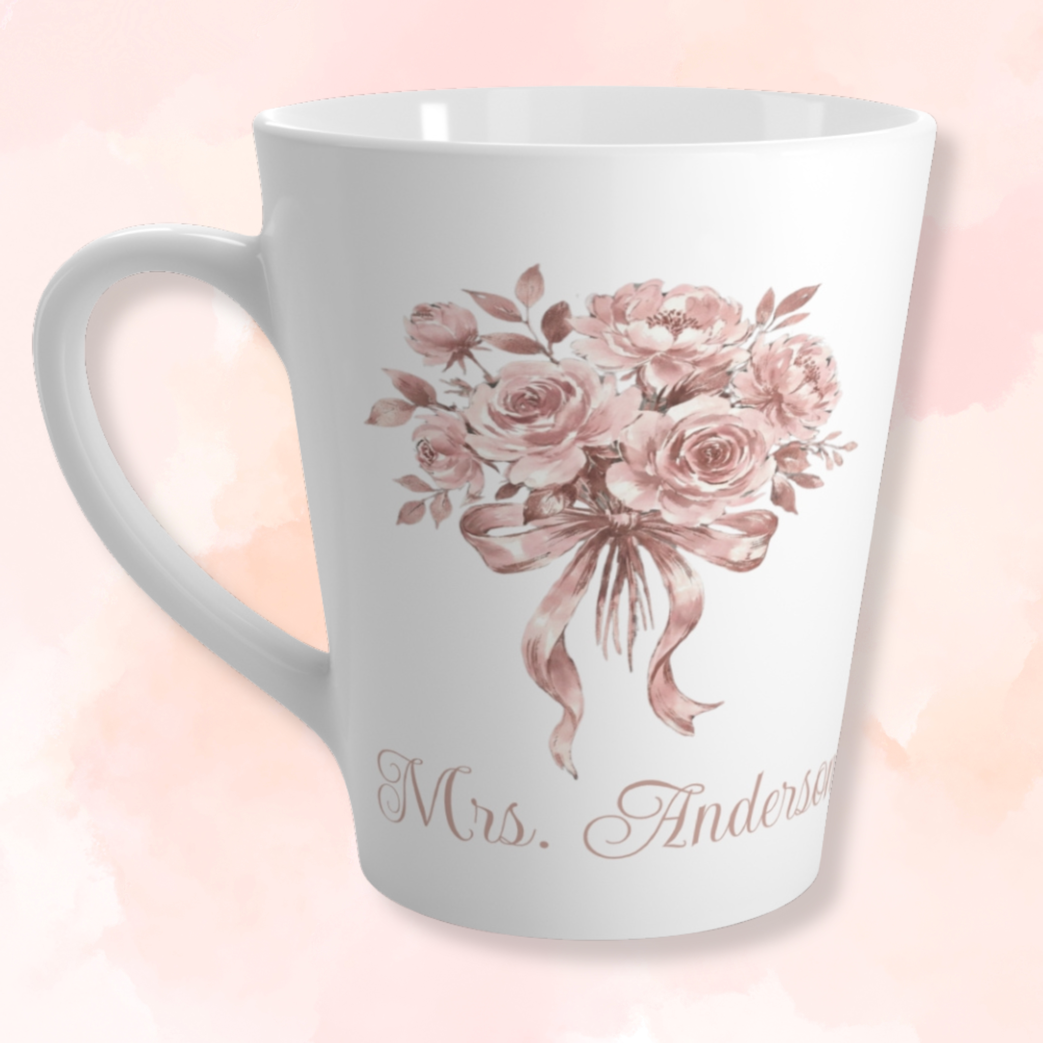 Personalized Floral Latte Mug – Rose Bouquet 'Mrs.' Coffee Cup Personalized Floral Latte Mug – Rose Bouquet 'Mrs.' Coffee Cup