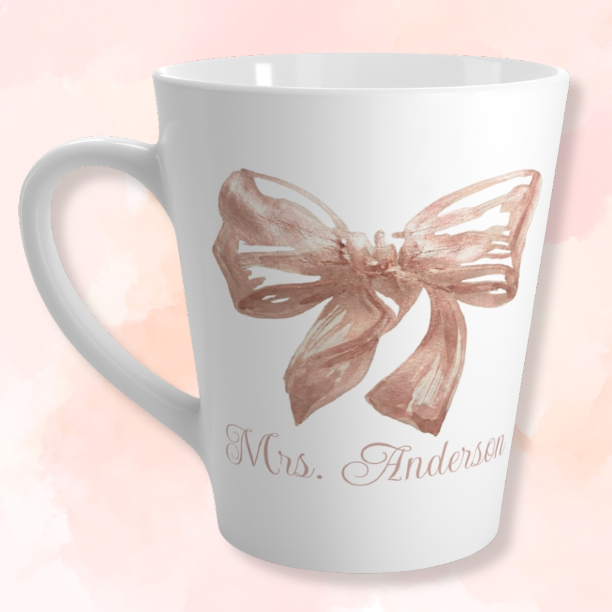 Latte Mug — Personalized Rose Gold Bow Coffee Mug (Add Name)