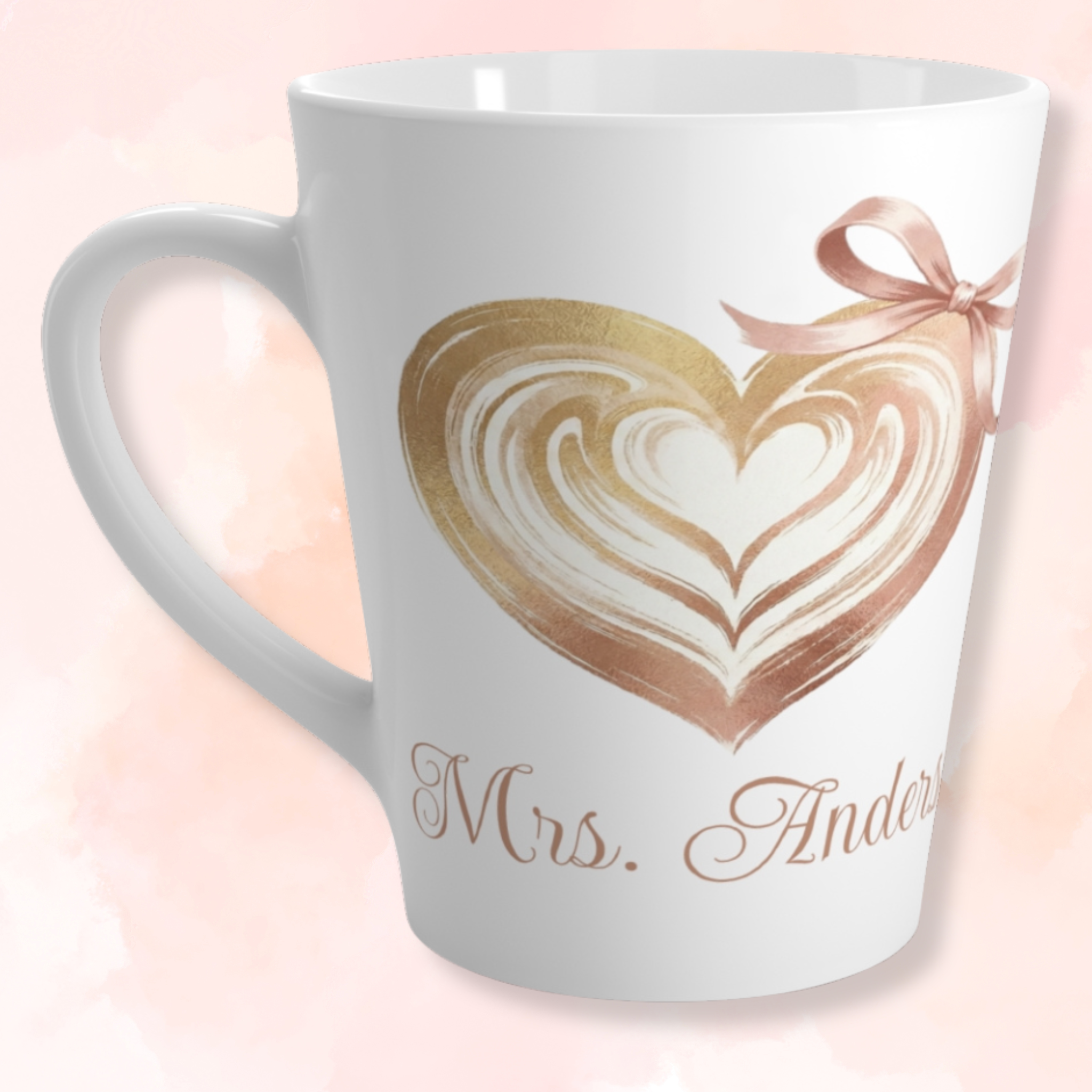 Personalized Latte Mug — Heart Latte Art with Ribbon | Custom Name product thumbnail image Personalized Latte Mug — Heart Latte Art with Ribbon | Custom Name product thumbnail image