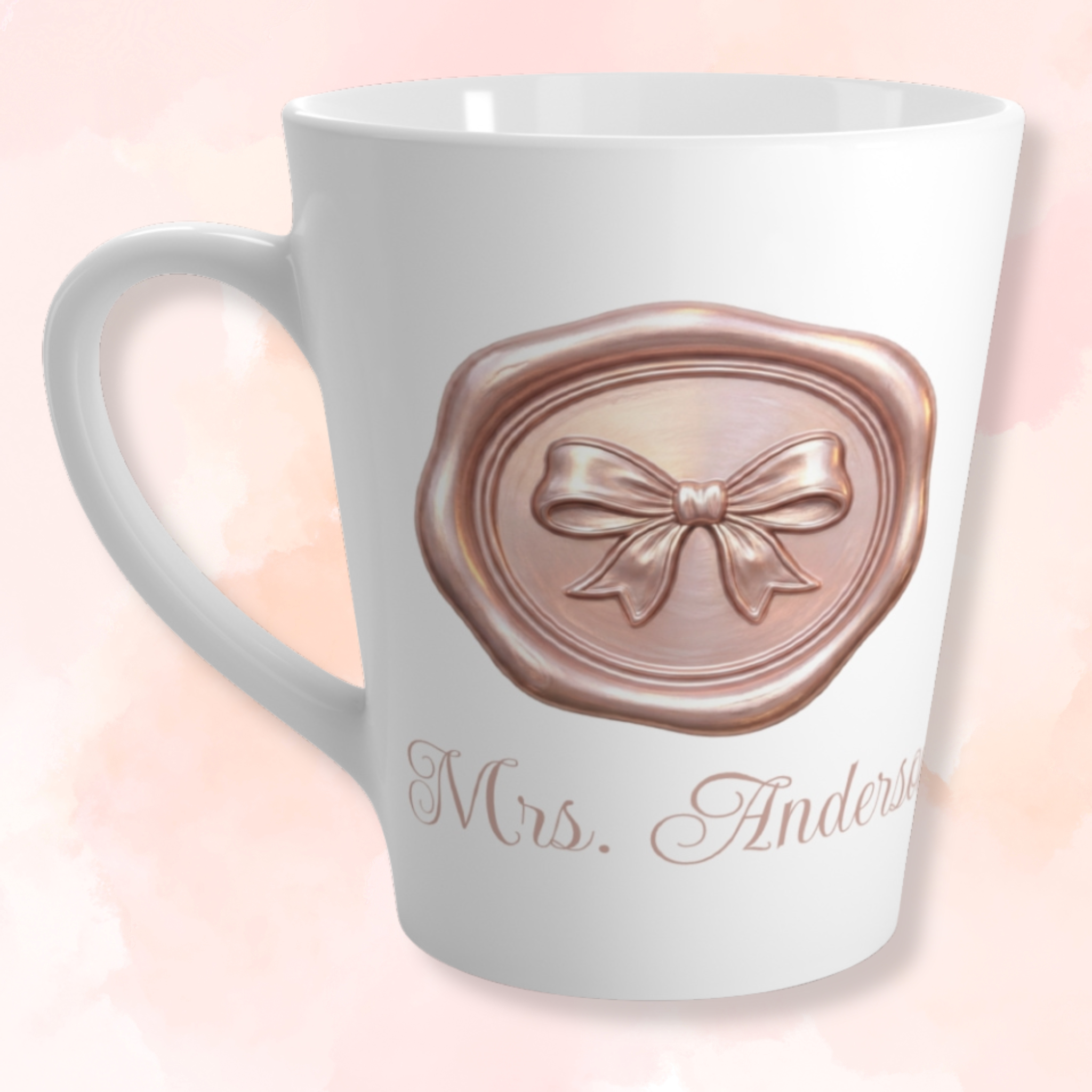 Personalized Latte Mug — Rose Gold Wax Seal with Bow & Custom Name Personalized Latte Mug — Rose Gold Wax Seal with Bow & Custom Name