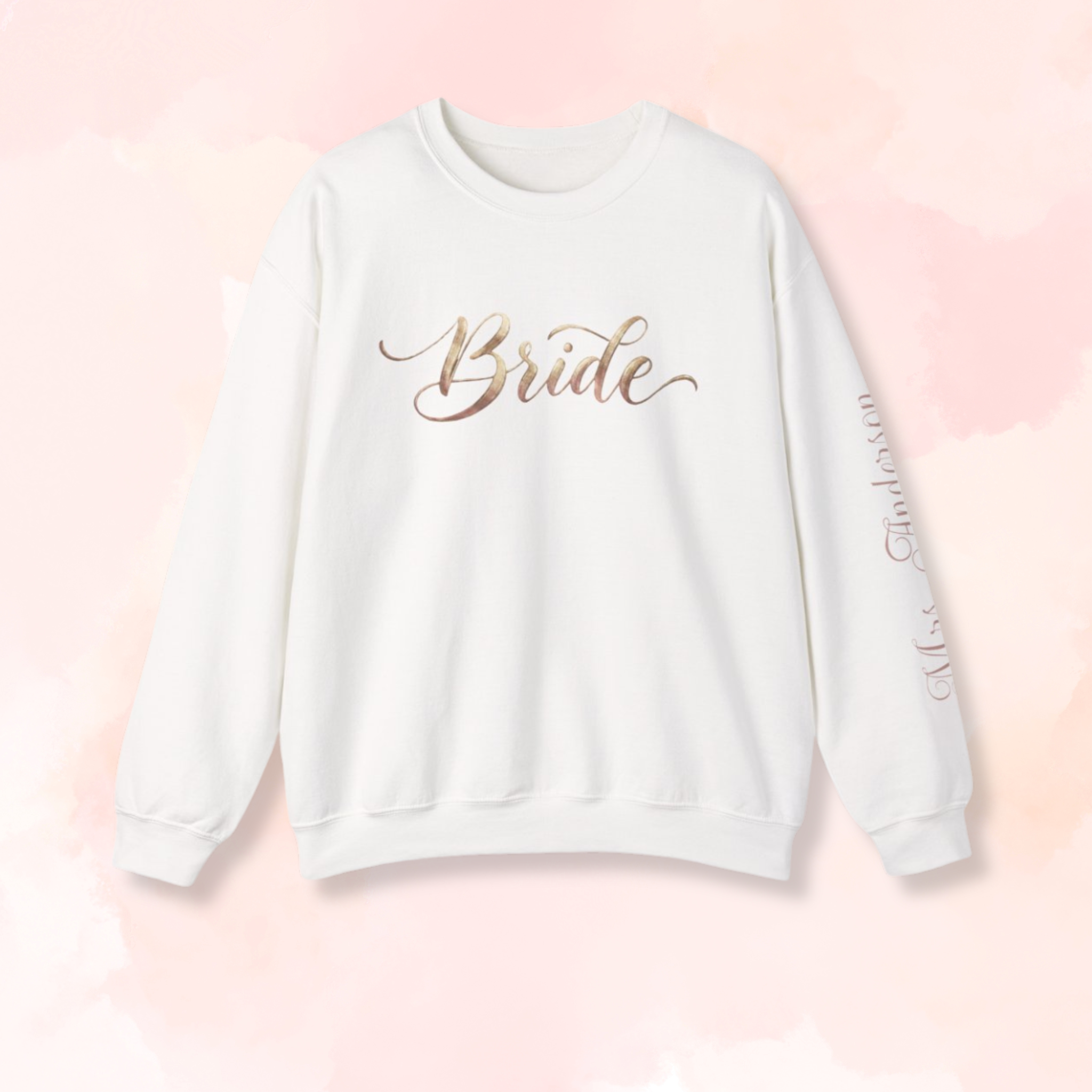 Bride Crewneck Sweatshirt - Rose Gold Script Bridal Pullover for Bachelorette & Wedding Day product thumbnail image Bride Crewneck Sweatshirt - Rose Gold Script Bridal Pullover for Bachelorette & Wedding Day product thumbnail image