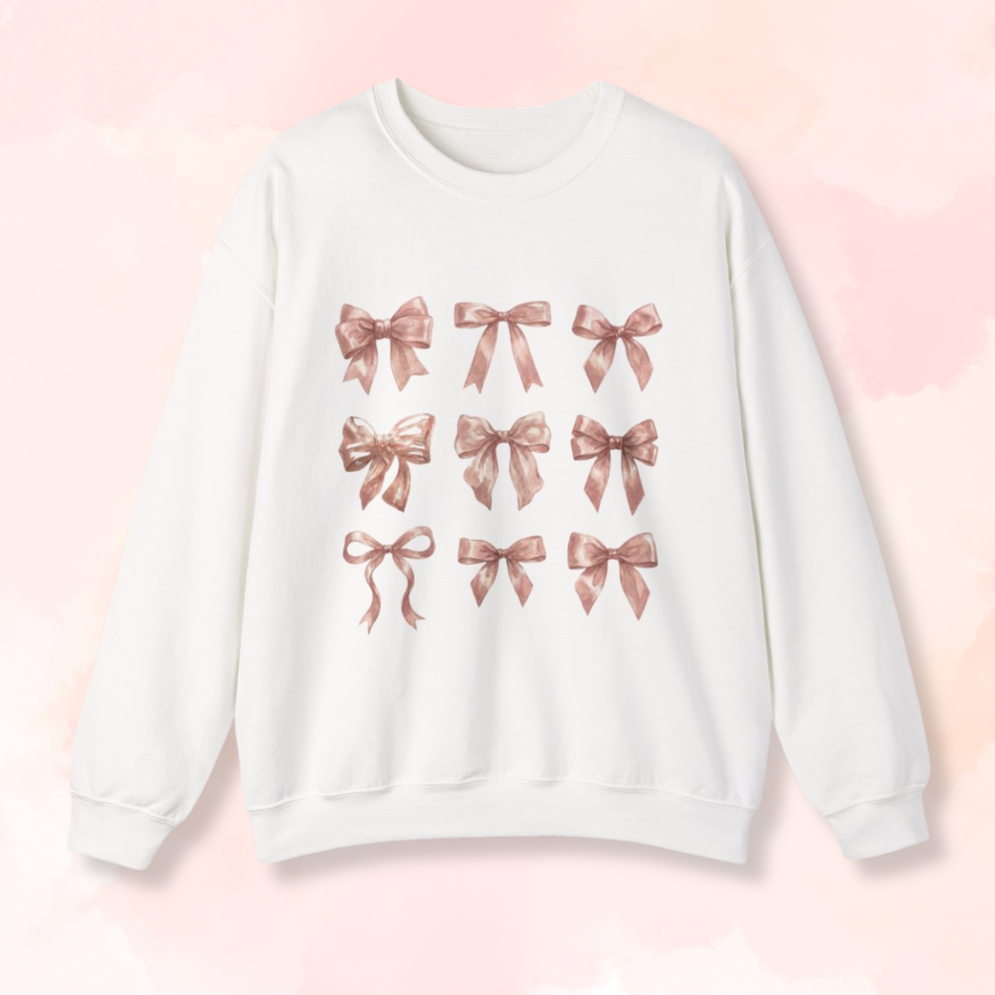 Pink Ribbons 3x3 Crewneck Sweatshirt -  Bridal Pullover for Bachelorette &amp; Wedding Day product thumbnail image