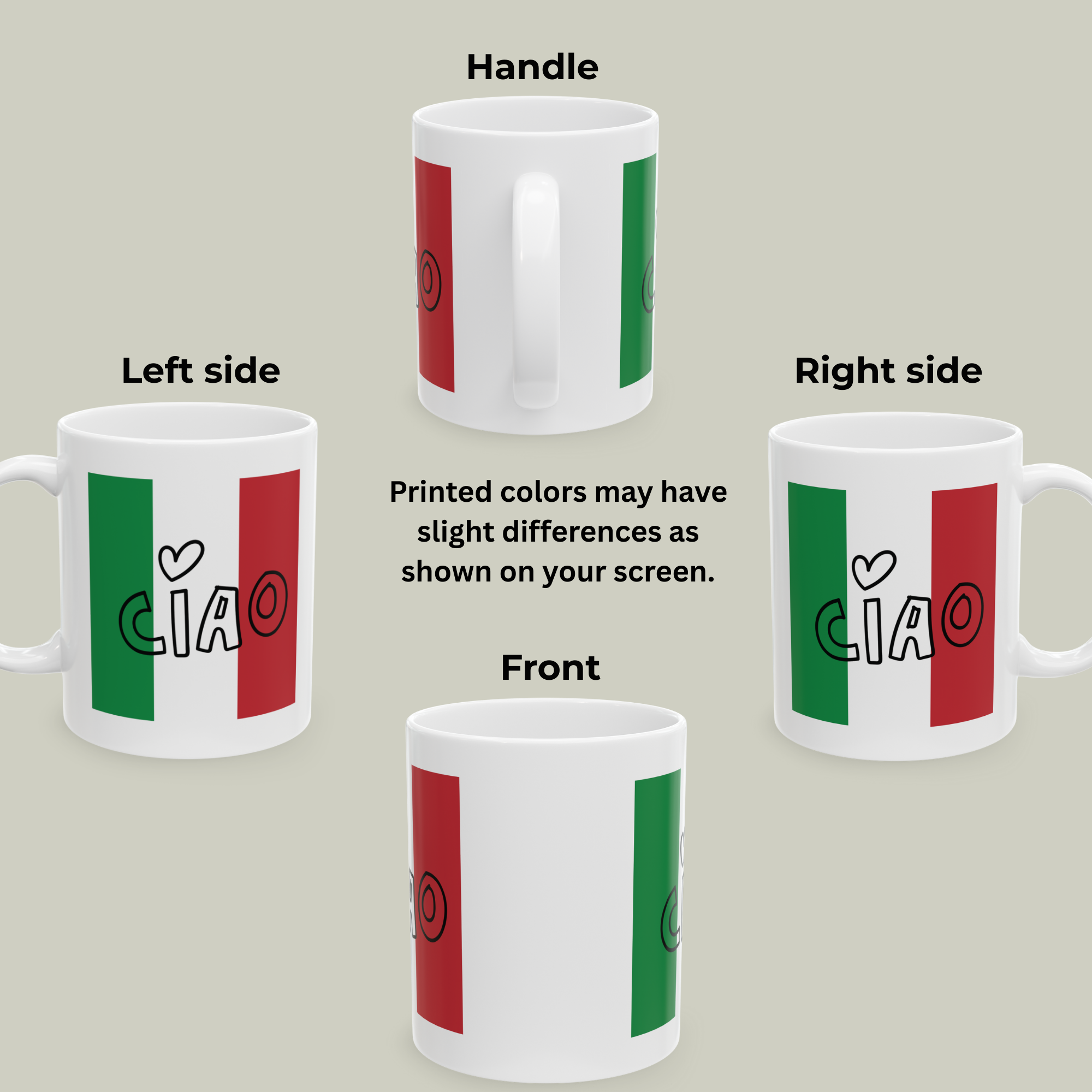 11oz Italian Flag “Ciao” Mug – Printed on Both Sides product thumbnail image 11oz Italian Flag “Ciao” Mug – Printed on Both Sides product thumbnail image