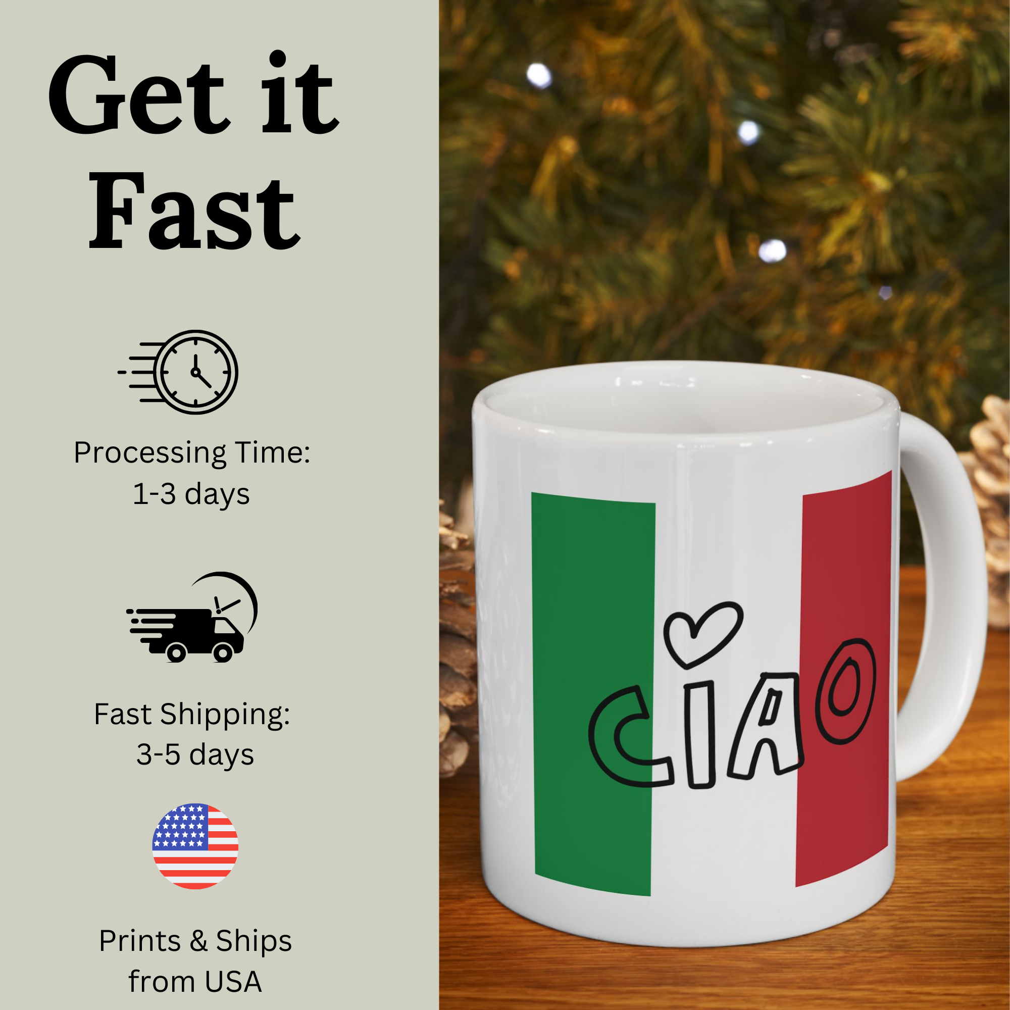 11oz Italian Flag “Ciao” Mug – Printed on Both Sides product thumbnail image 11oz Italian Flag “Ciao” Mug – Printed on Both Sides product thumbnail image