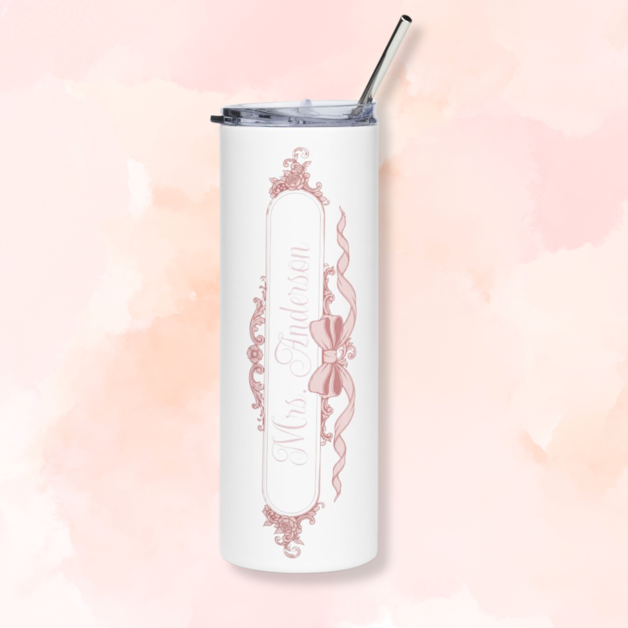 20oz Stainless Tumbler — Elegant White & Rose Gold Bow Design product thumbnail image 20oz Stainless Tumbler — Elegant White & Rose Gold Bow Design product thumbnail image