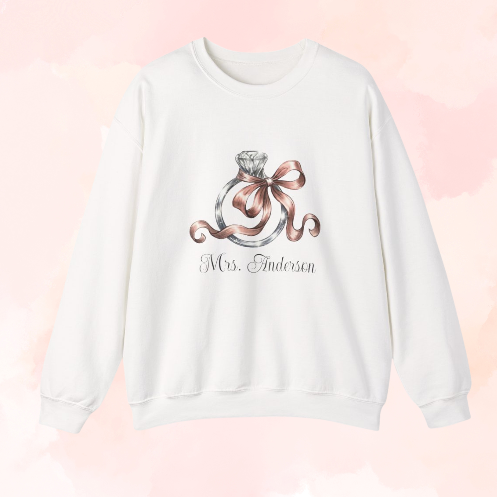 Crewneck Sweatshirt • Diamond Ring with Rose Gold Bow "Mrs. Forever" – Bridal Gift, Engagement Sweatshirt