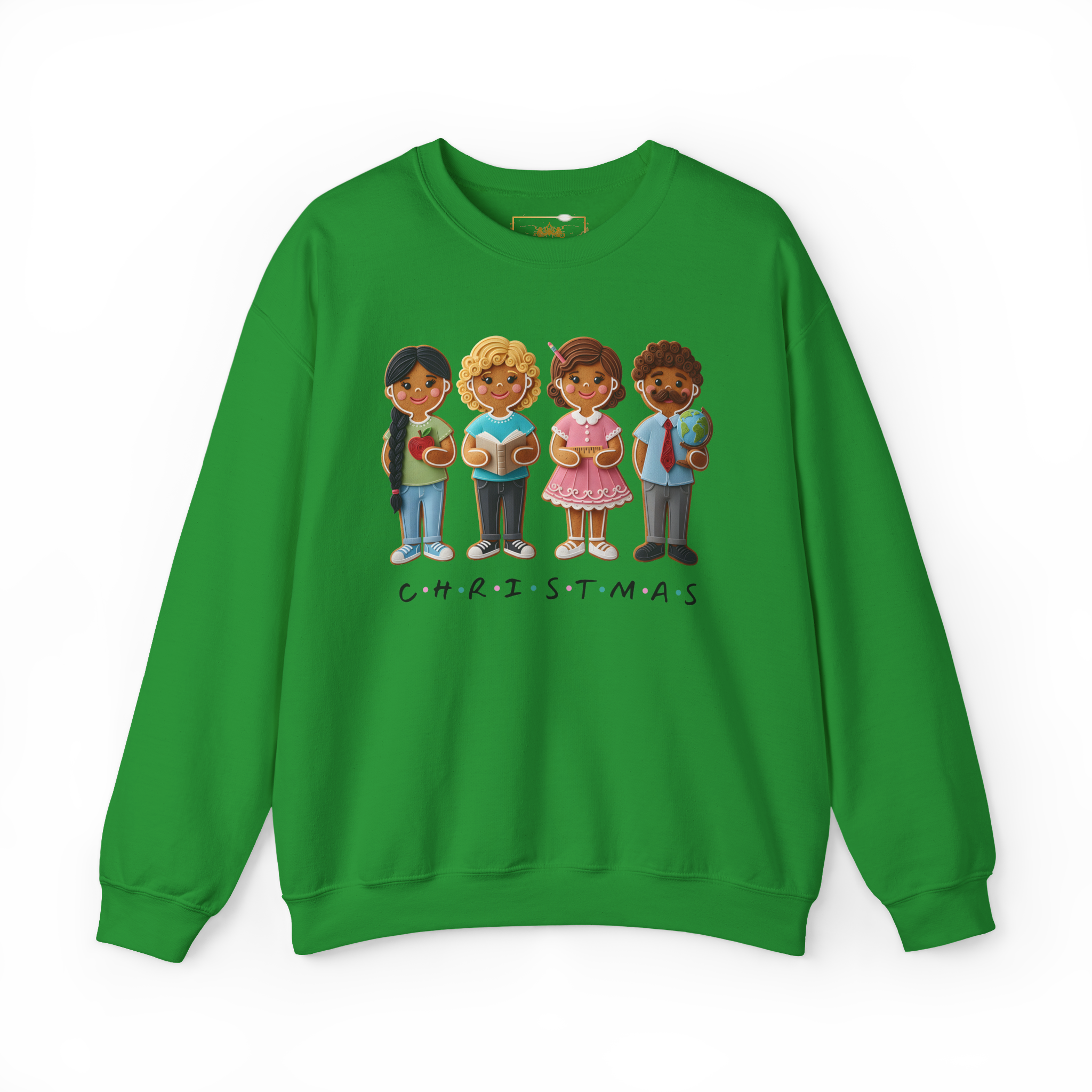 “Gingerbread Classroom Crew — Adorable Christmas Teacher Lineup” Cute Multicultural Kids Holiday Crewneck product thumbnail image