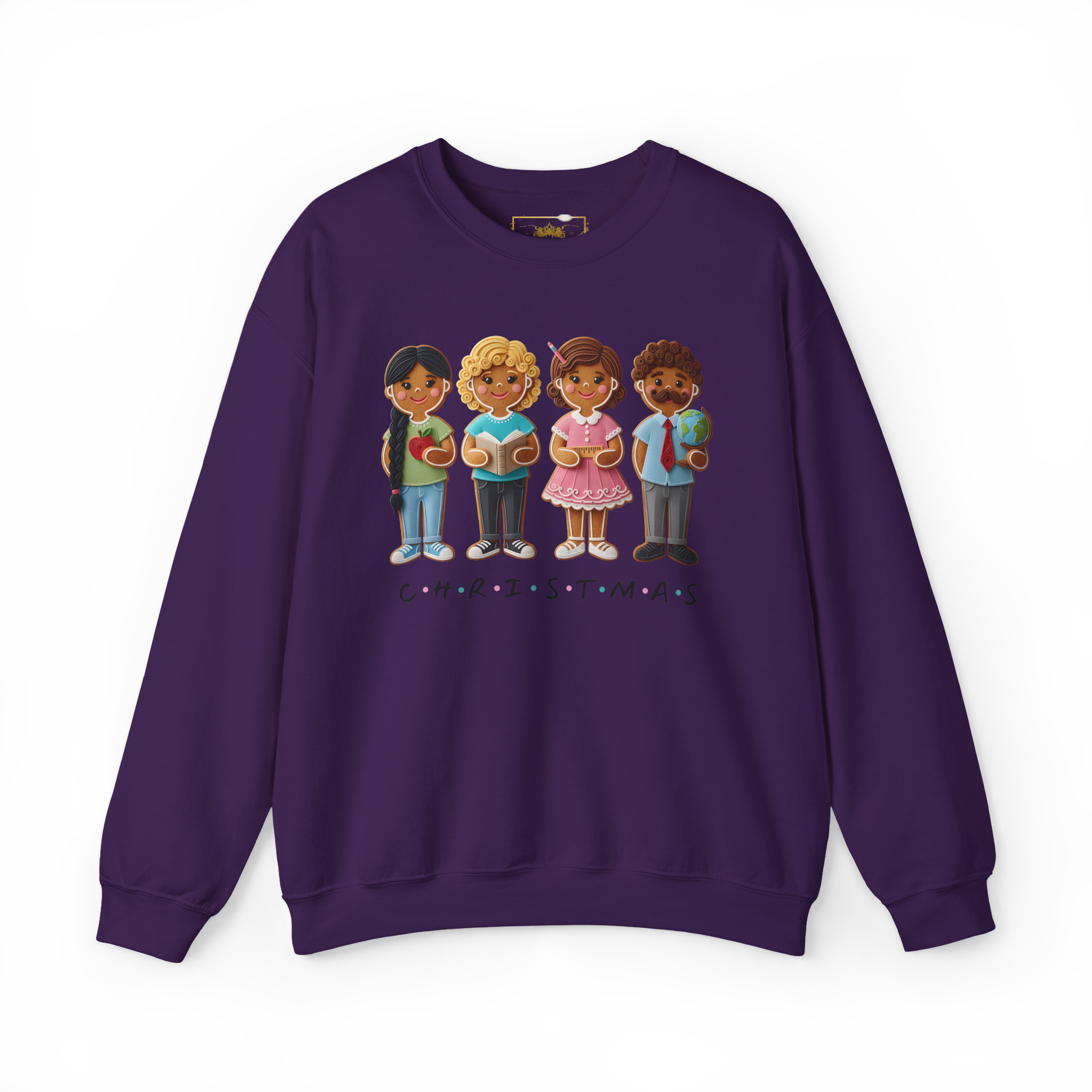 “Gingerbread Classroom Crew — Adorable Christmas Teacher Lineup” Cute Multicultural Kids Holiday Crewneck product thumbnail image