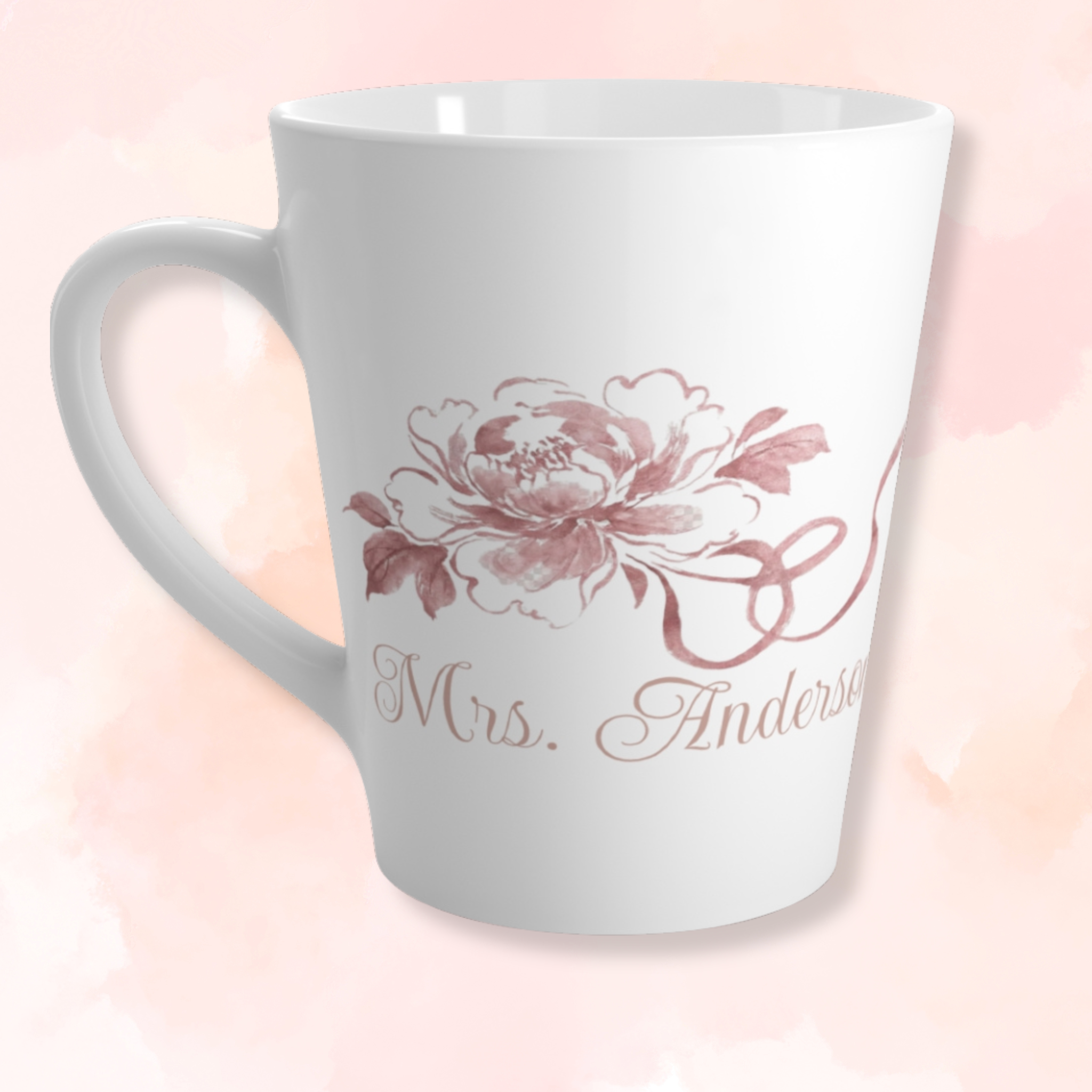 Personalized Mrs. Latte Mug — Floral Script Wedding & Bridal Gift Personalized Mrs. Latte Mug — Floral Script Wedding & Bridal Gift