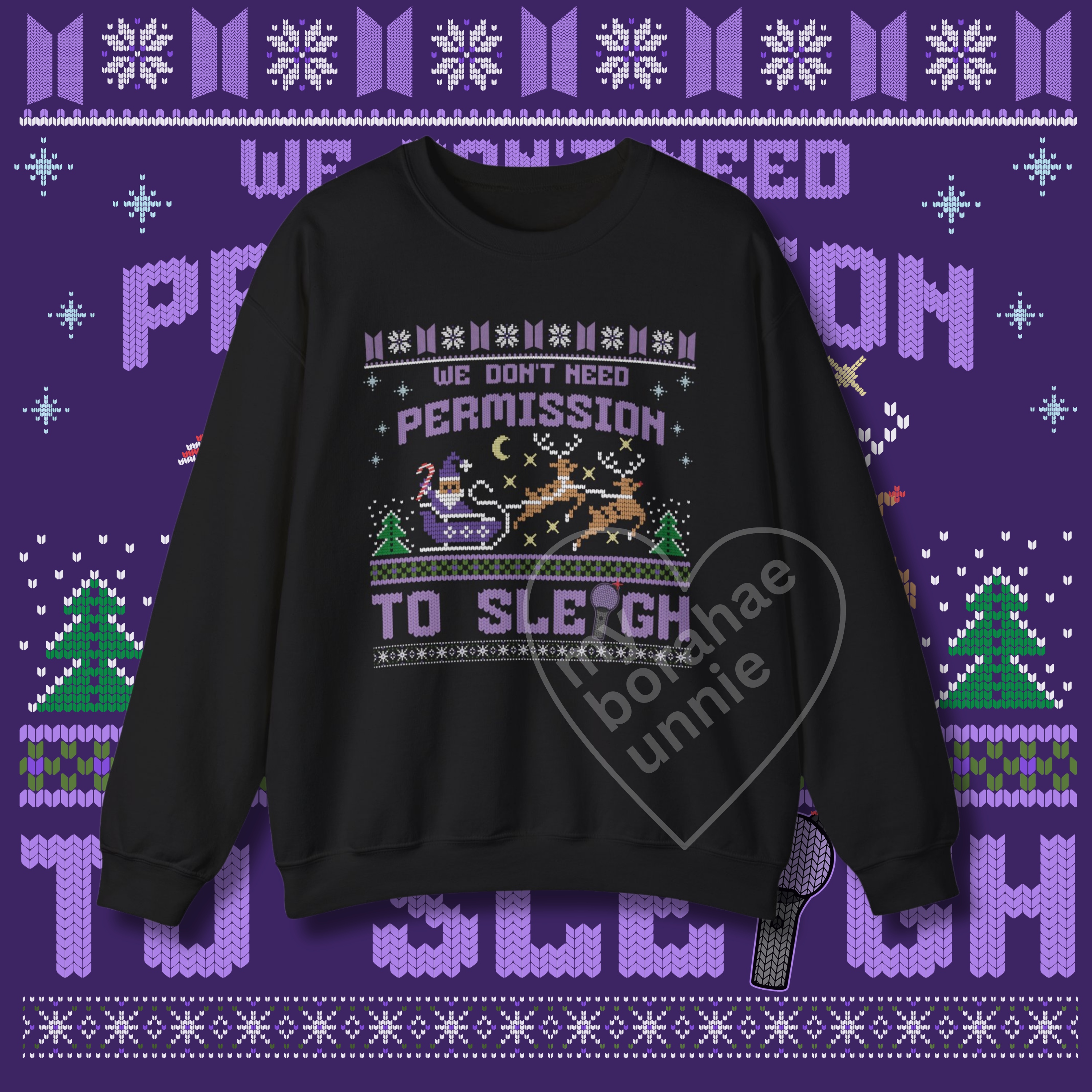 Permission to Sleigh Ugly Christmas FAUX knit stitch Unisex Sweatshirt, Designed for ARMY by ARMY product thumbnail image Permission to Sleigh Ugly Christmas FAUX knit stitch Unisex Sweatshirt, Designed for ARMY by ARMY product thumbnail image