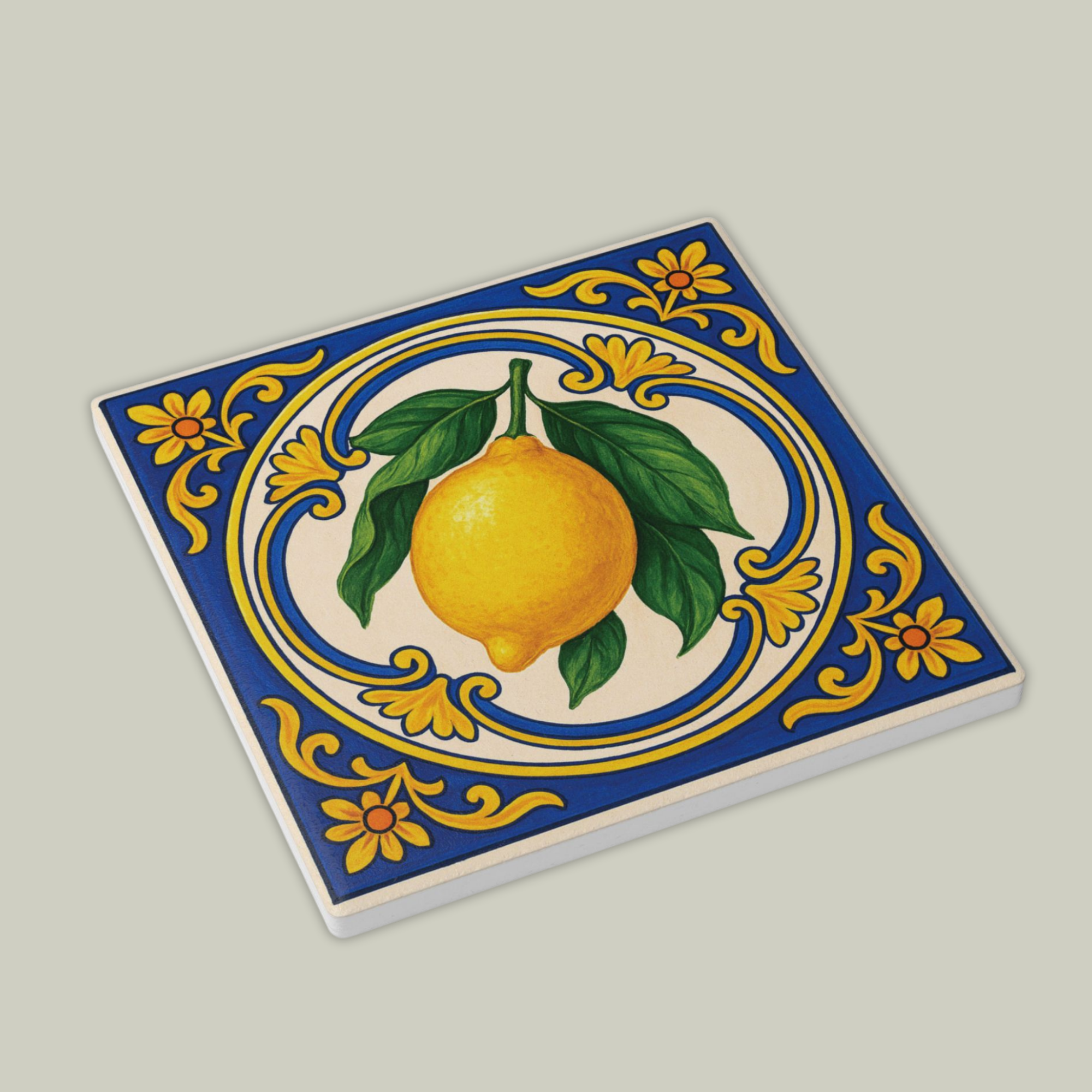 Coaster: Italian Lemon &amp; Blue Tile Ceramic — Mediterranean 